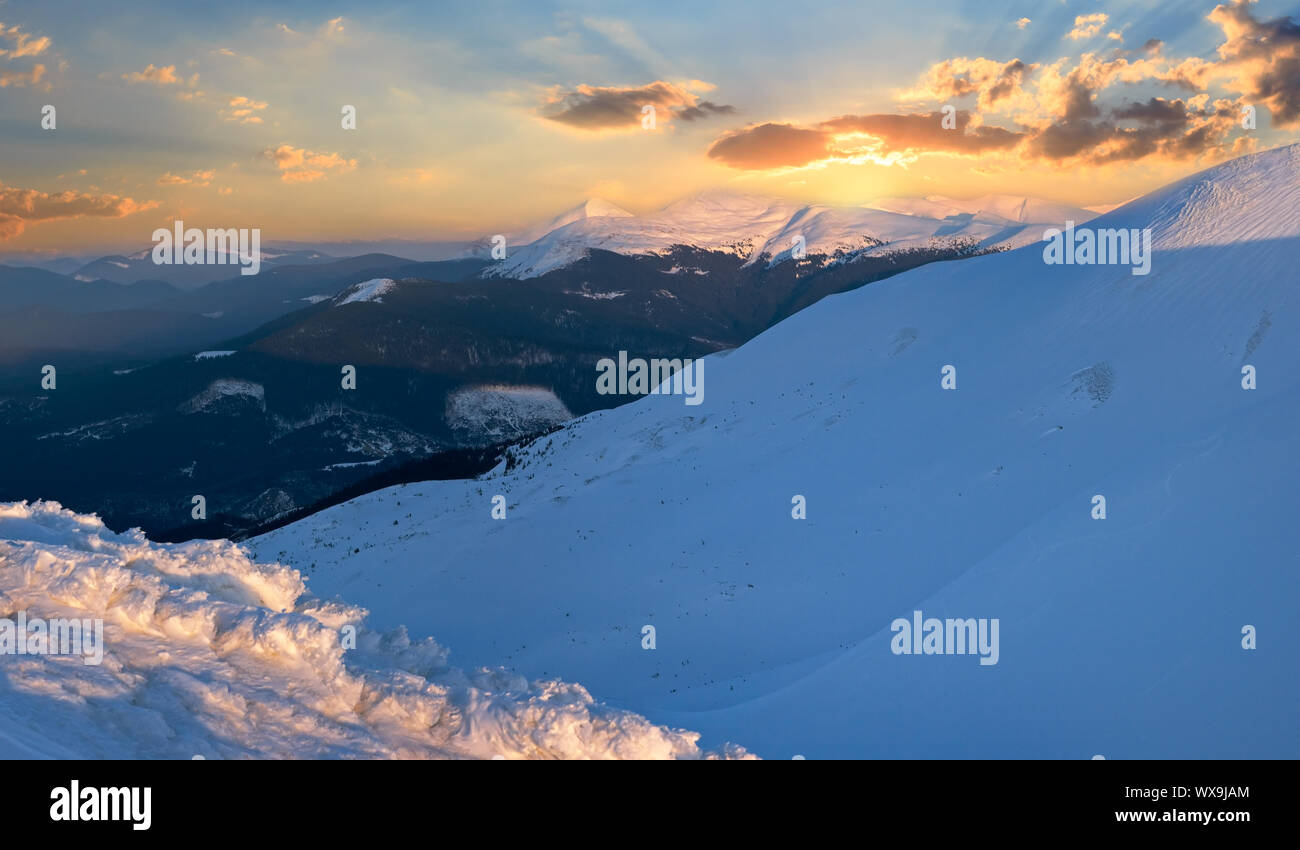 Sunset winter mountain Stock Photo