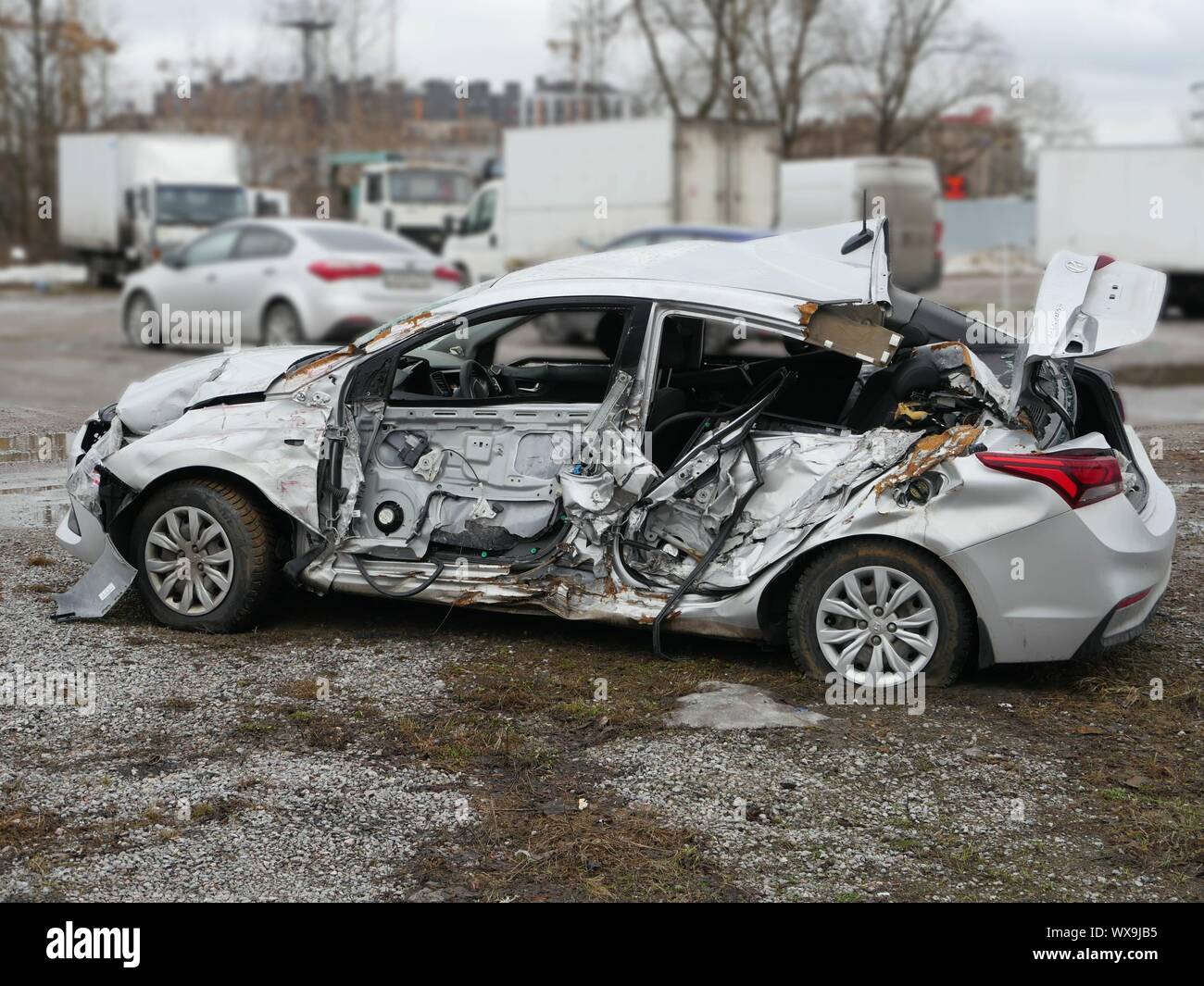 terrible car accident Hyundai Solaris Stock Photo - Alamy