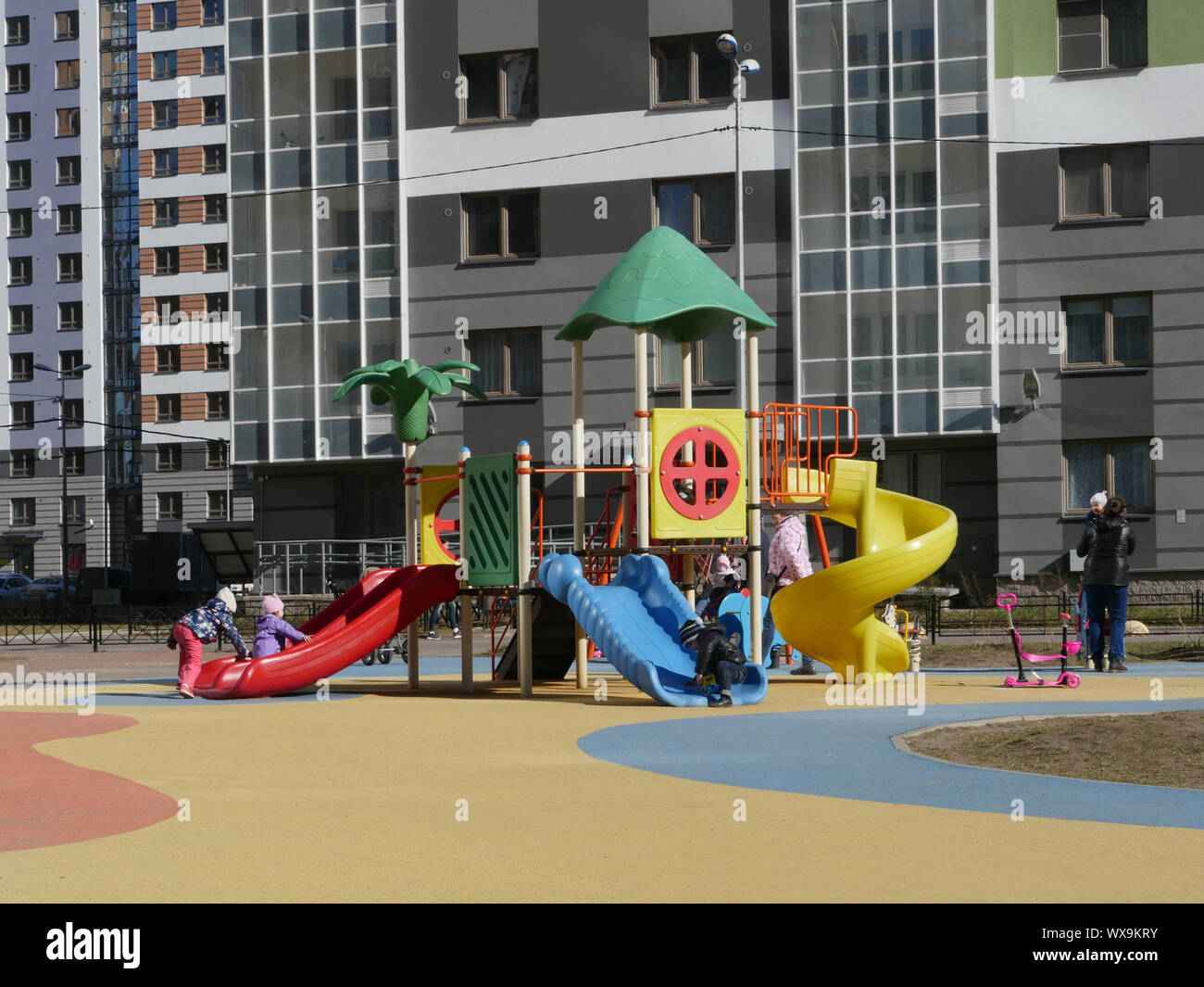 new residential buildings with a children's playground Stock Photo
