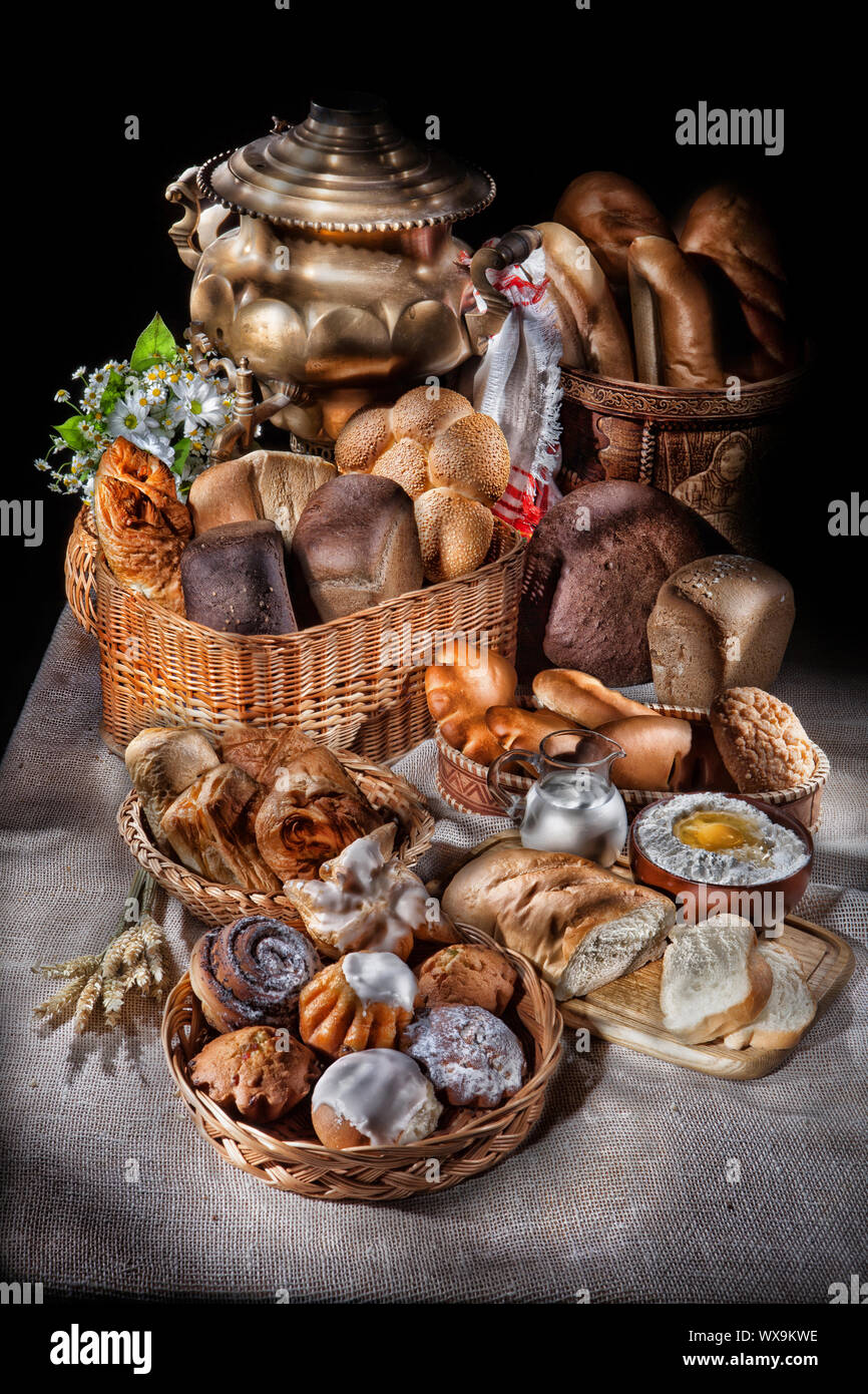 Still Life With Bread In Russian National Style Stock Photo
