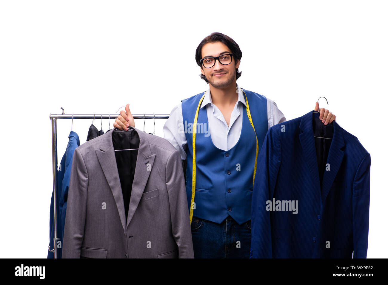 Young tailor isolated on white Stock Photo