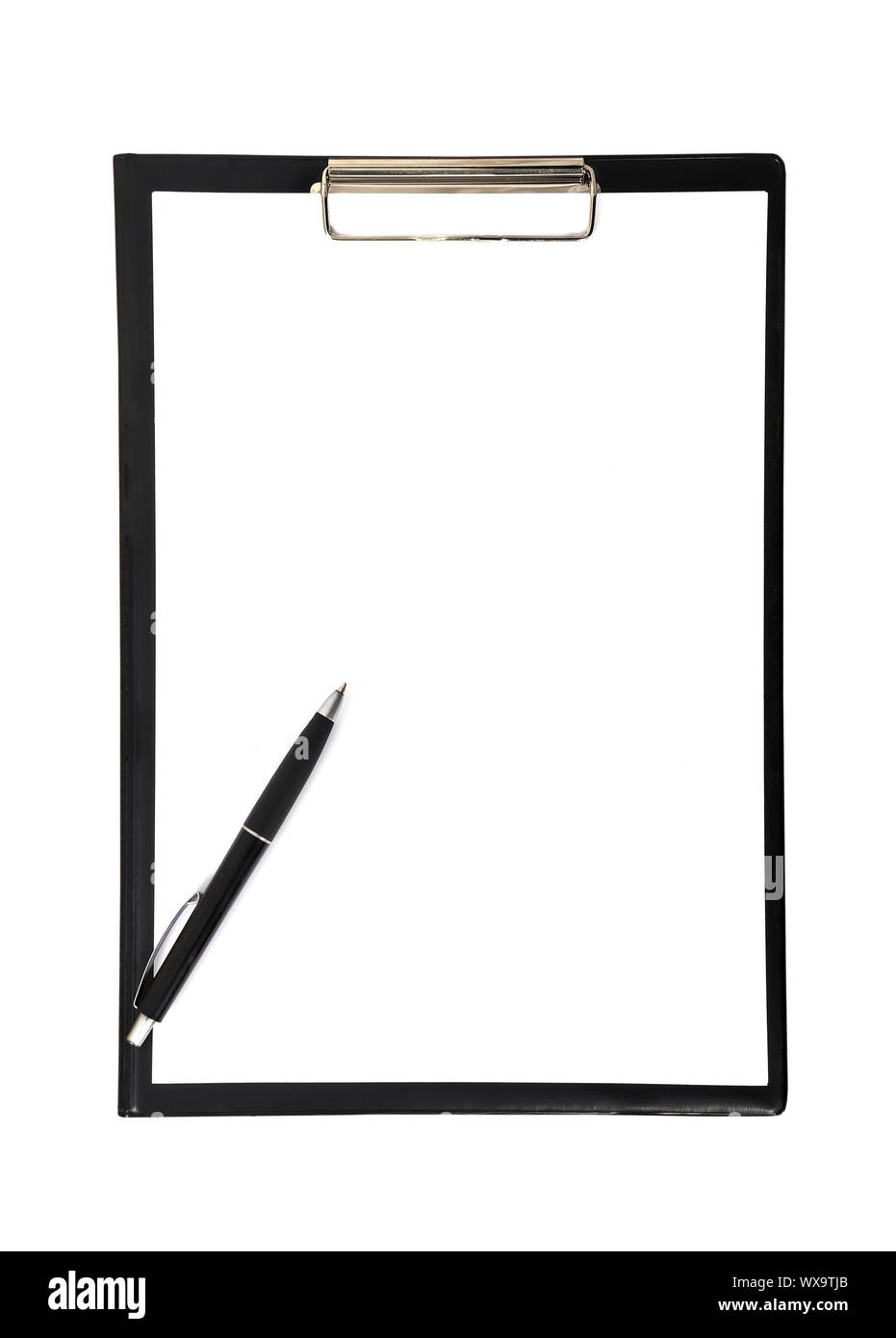 clipboard and pen on a white background Stock Photo