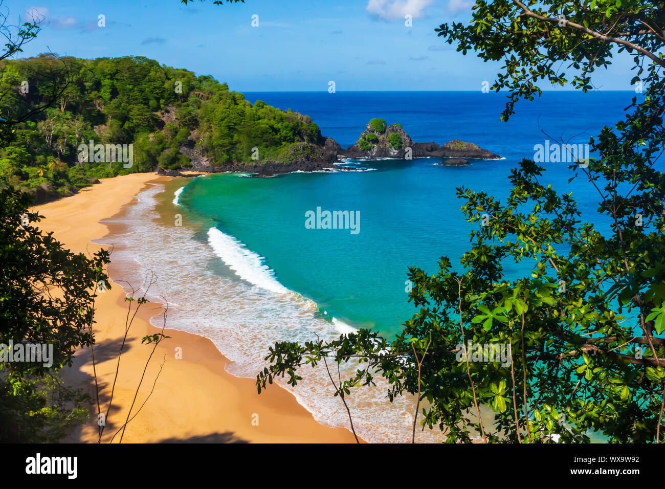 Aerial view of Baia do Sancho in Fernando de Noronha, consistently ...