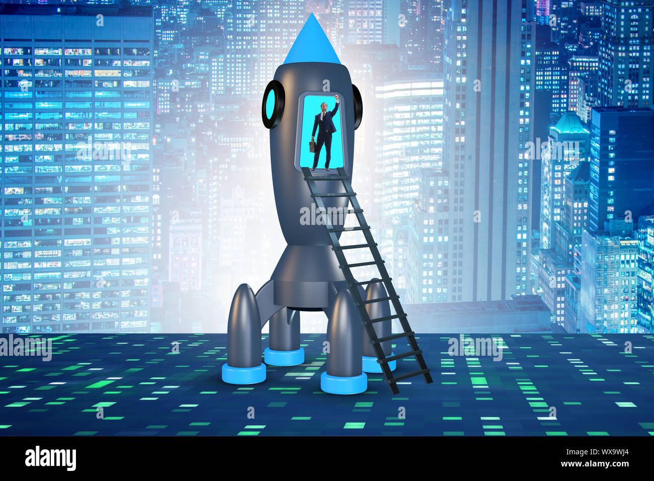 Boarding Rocketship Young businessman boarding space rocket in start-up concept Stock Photo ...
