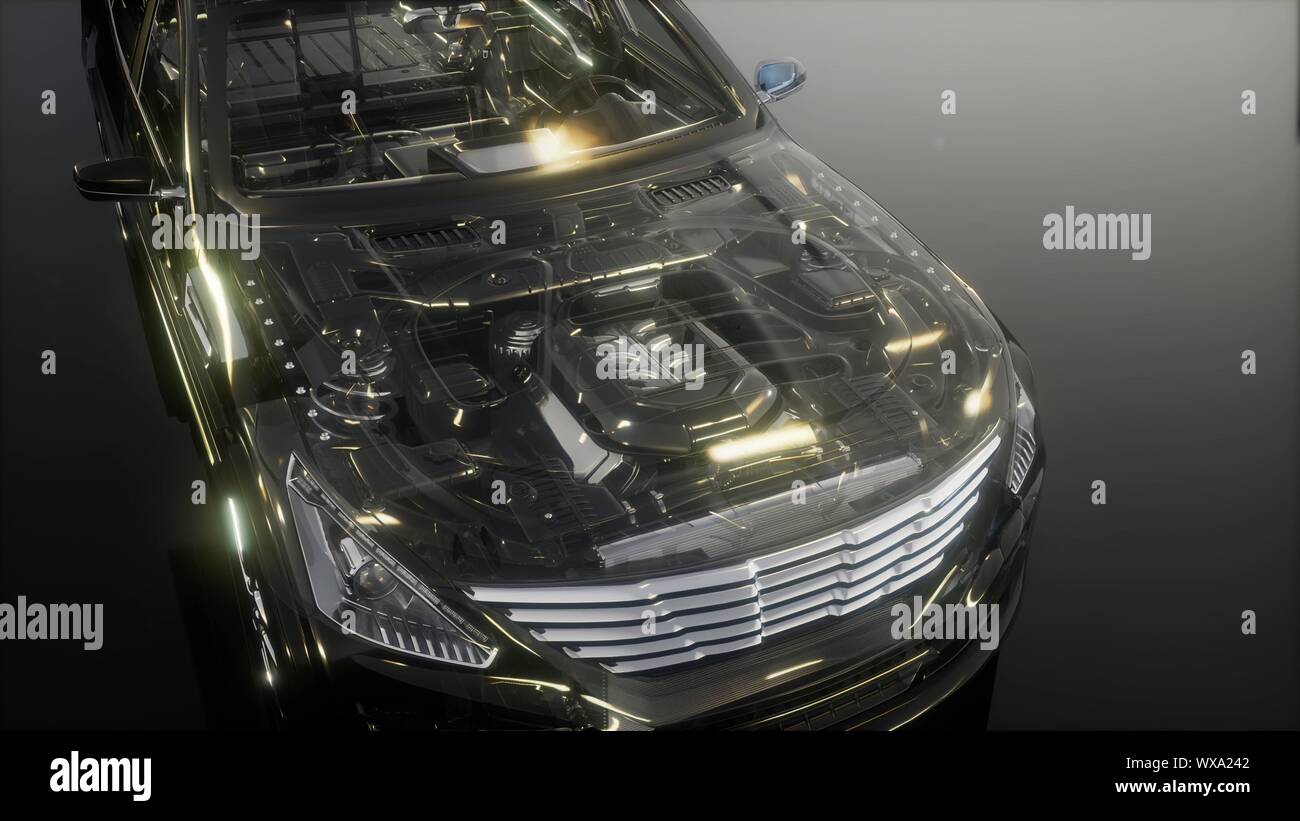 engine and other parts visible in car Stock Photo - Alamy