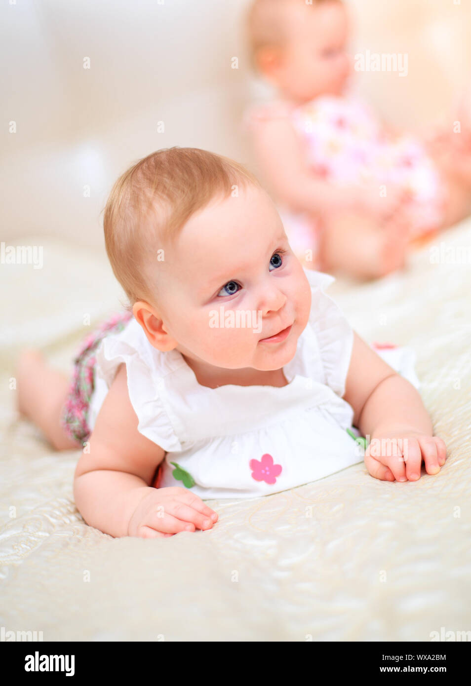 one years old baby girl on a light background Stock Photo Alamy
