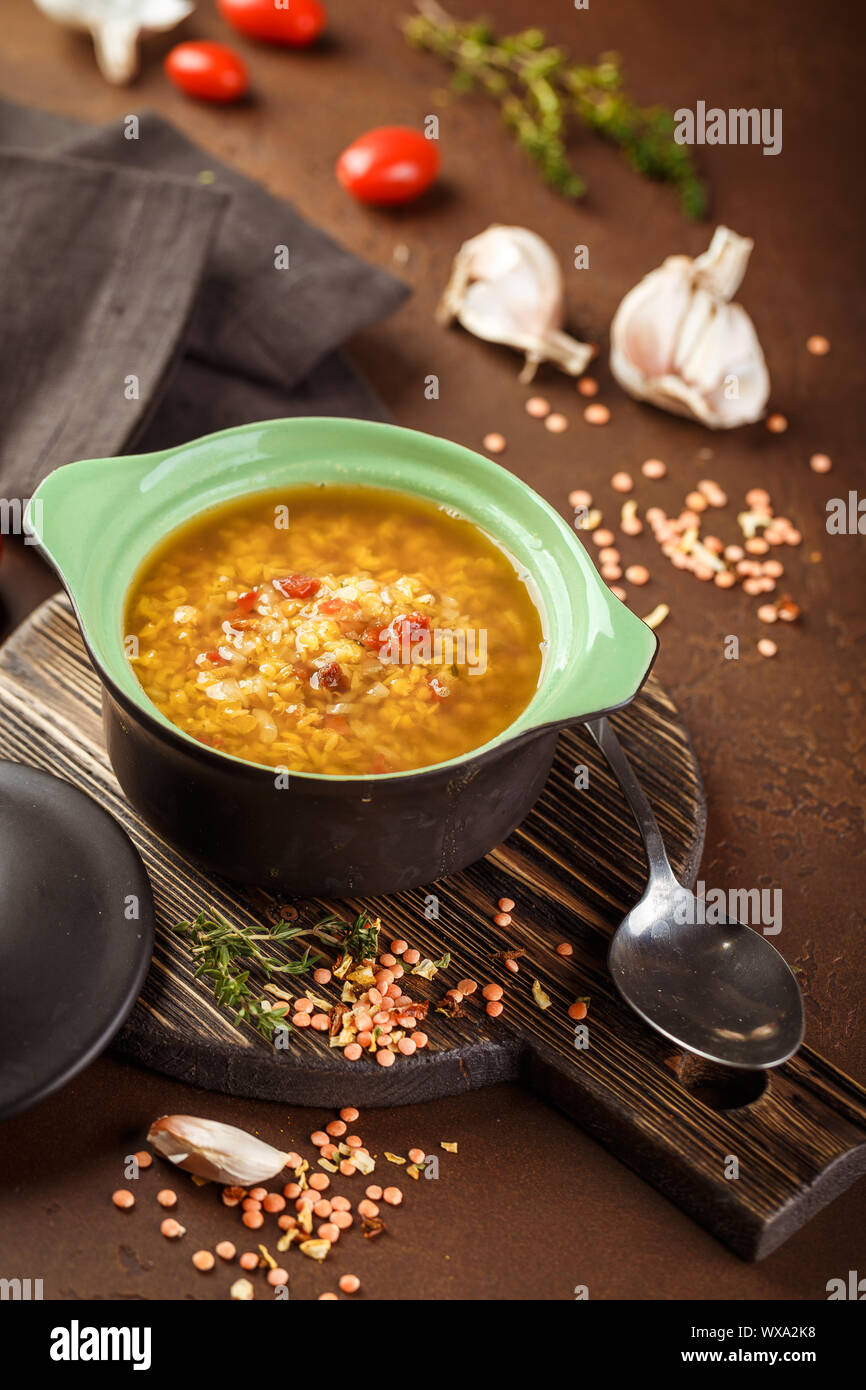 Lentil soup - Masoor Dal or Dal Tadka Curry Stock Photo