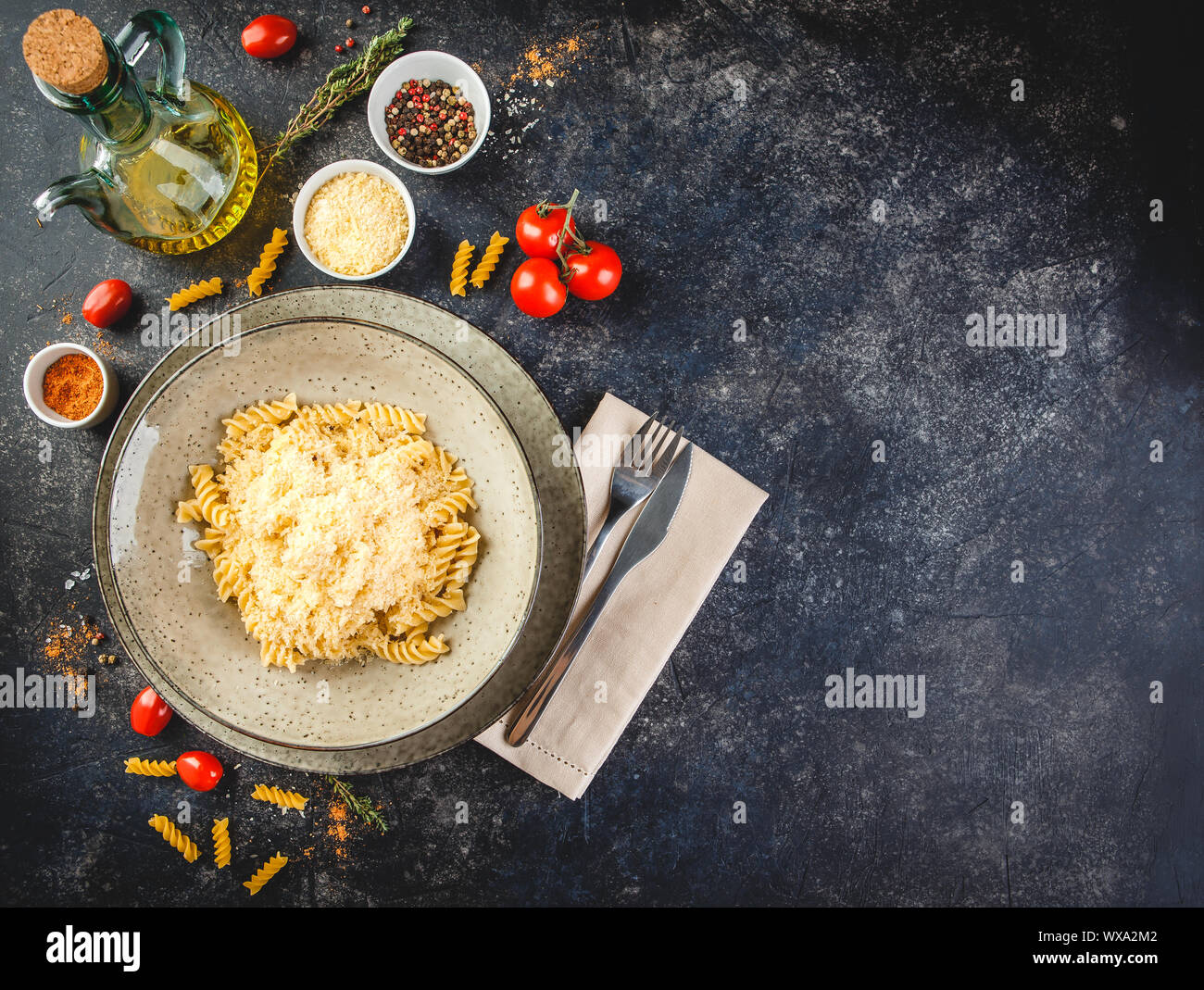 Cooked fusilli pasta in plate Stock Photo