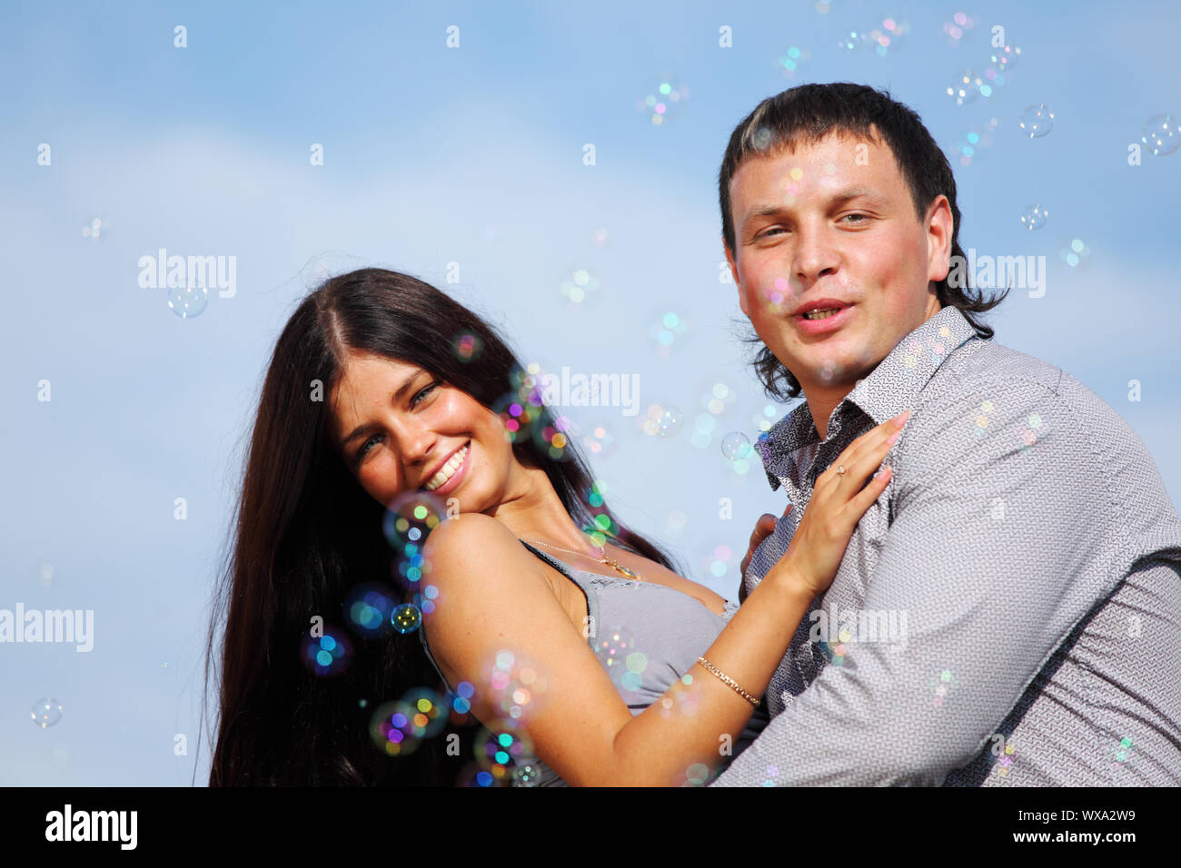 man and woman hug in the sky Stock Photo - Alamy