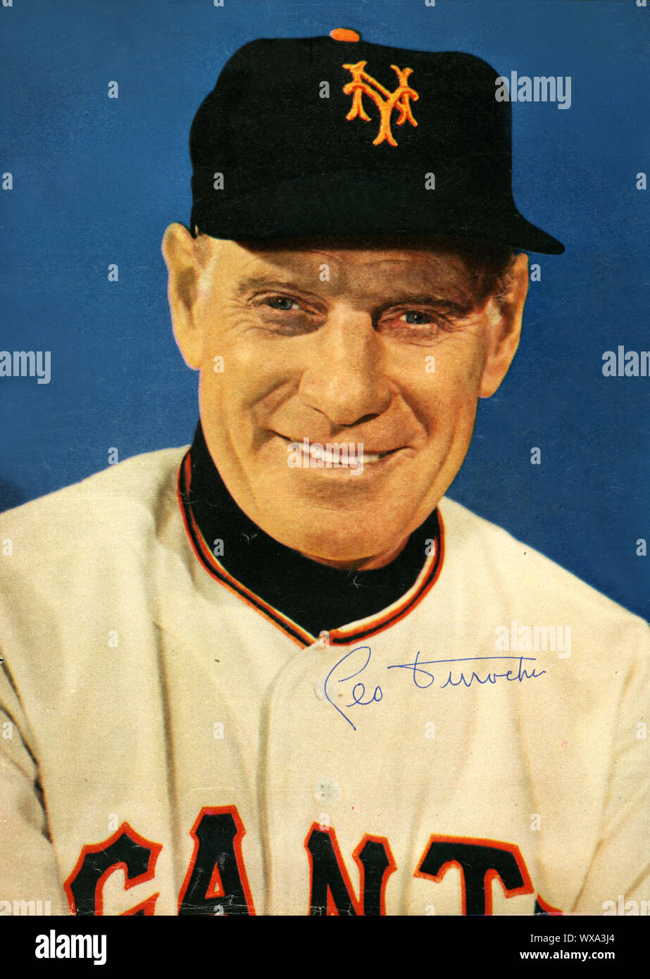 Autographed vintage color photo of New York Giants baseball team  manager circa 1950s. Stock Photo