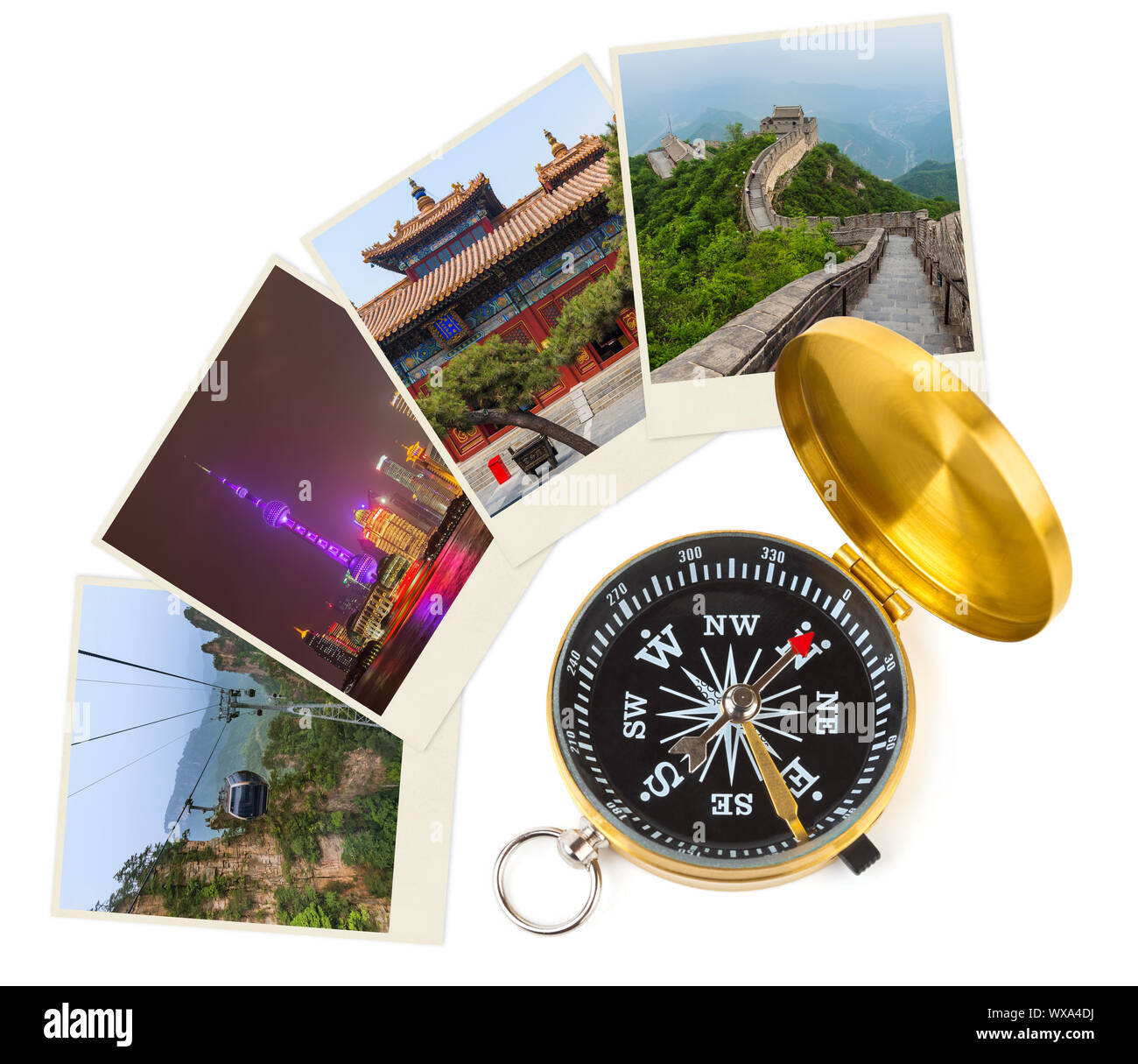 China images (my photos) and compass - travel concept Stock Photo