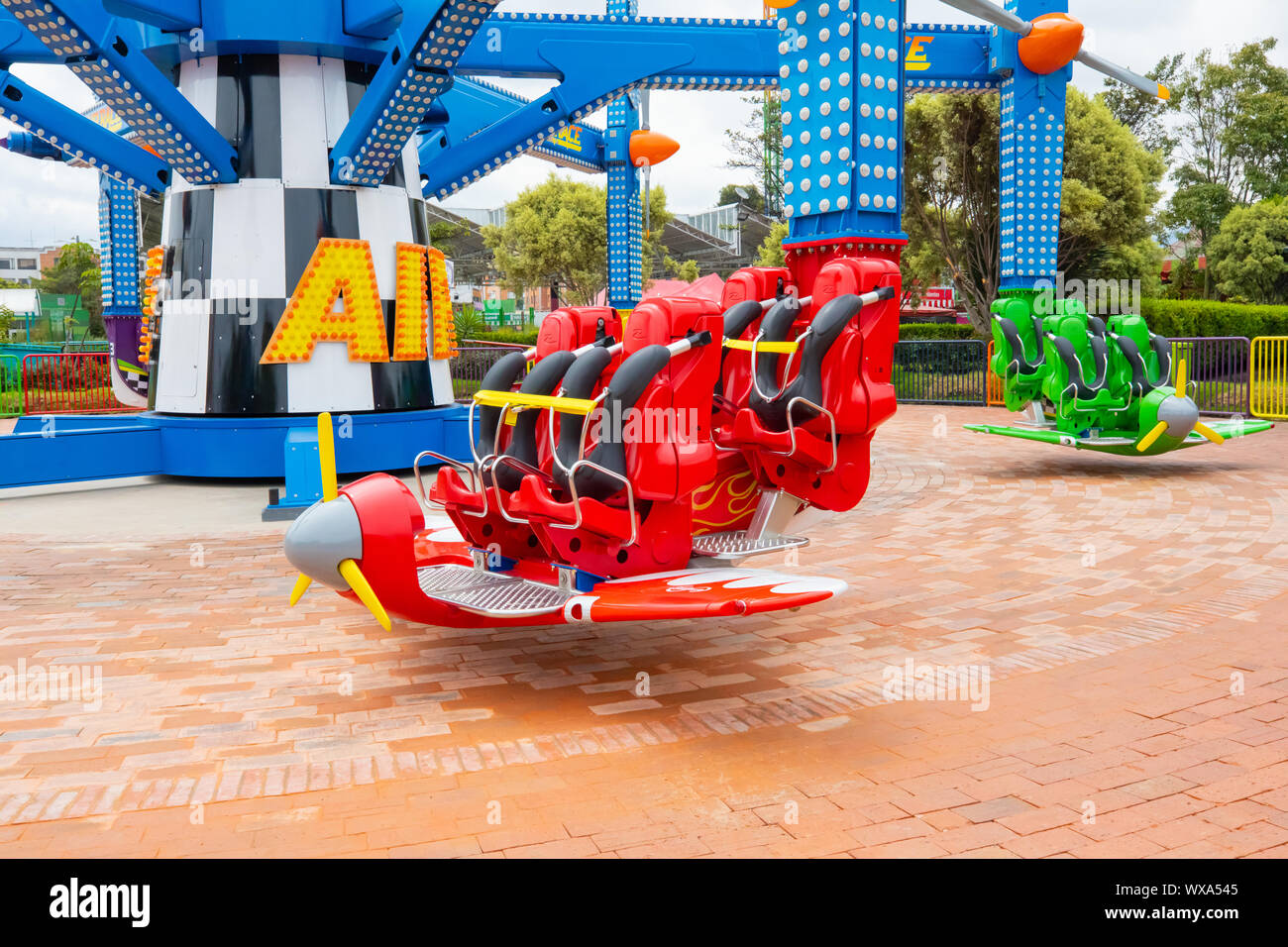 Bogota carousel dedicated to aviation in the amusement park Stock Photo