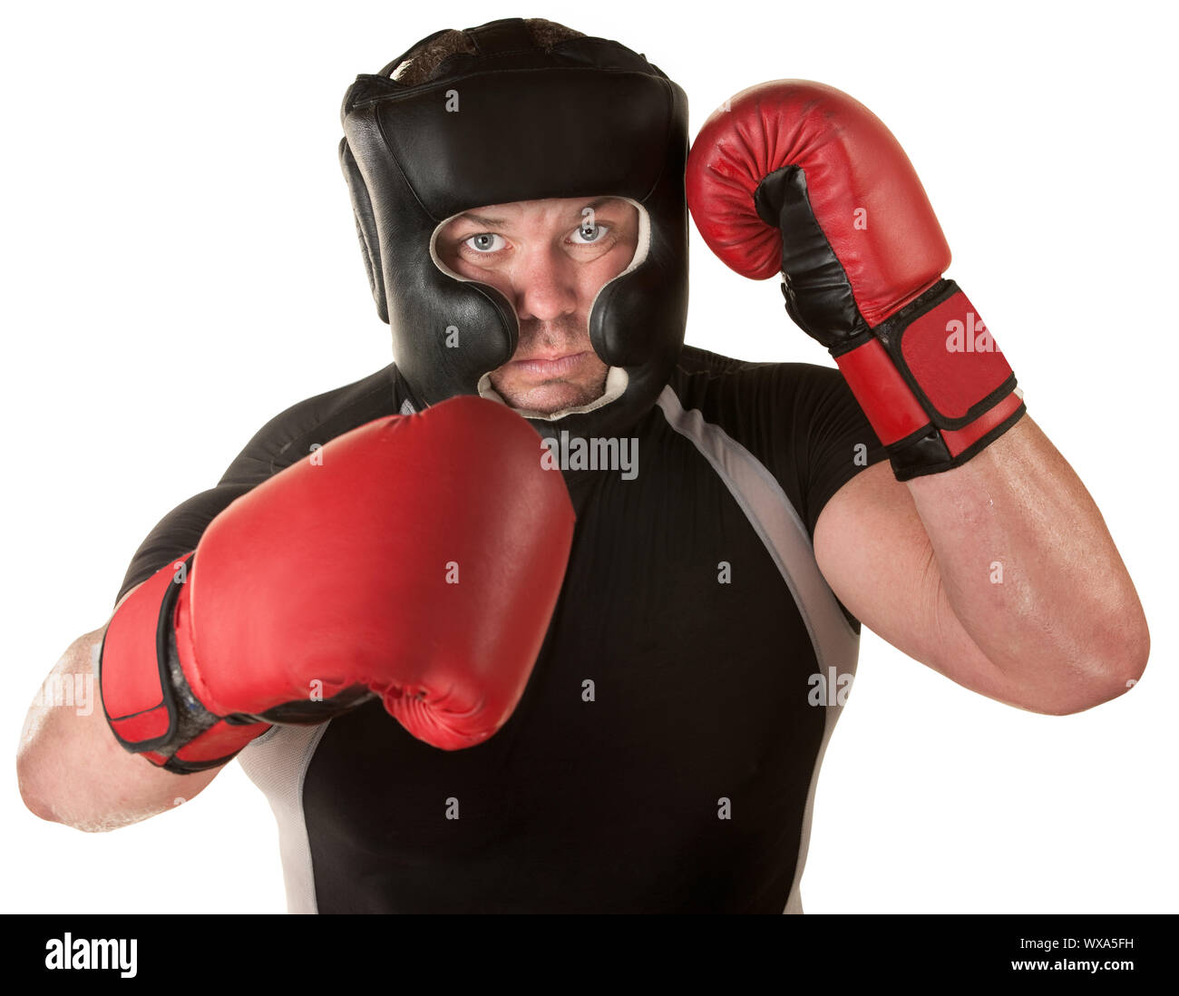 Overprotected Boxer One isolated male boxer with headgear blocking Stock Photo - Alamy