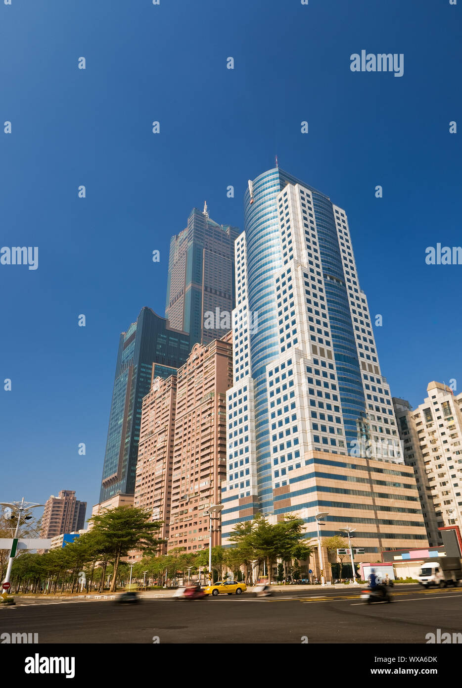 Cityscape of Kaohsiung with famous skyscraper and beautiful business  buildings stand on the street in Taiwan Stock Photo - Alamy