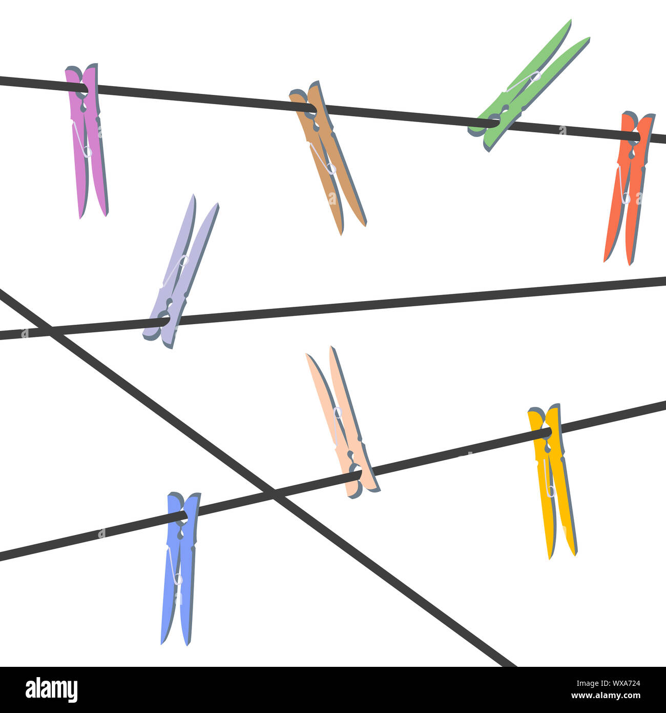 Clothespegs background, isolated objects over white Stock Photo