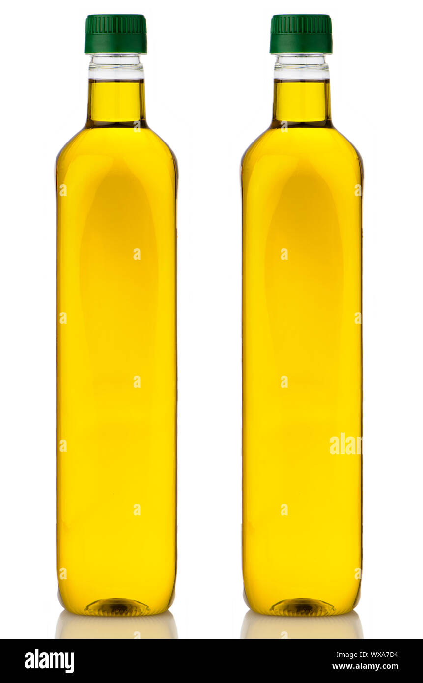Olive oil bottles isolated on white background Stock Photo Alamy