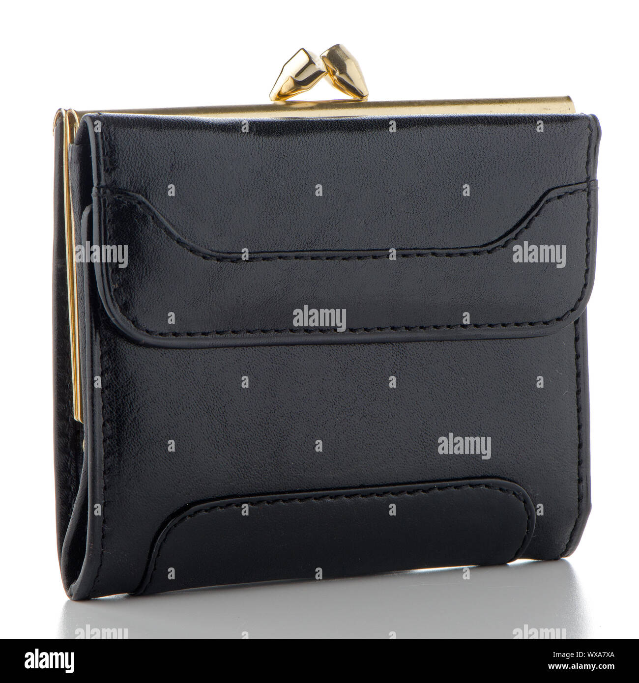 Black leather purse isolated on white background Stock Photo - Alamy