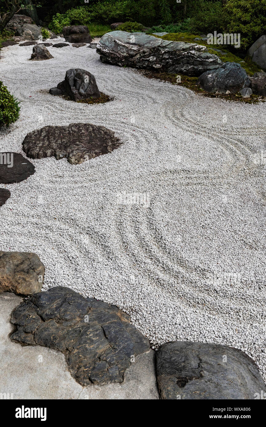 Takao Komagino Dry Karesansui Garden is a public garden supported by the city of Hachioji Tokyo.  Takao Komagino  has a total of three small gardens w Stock Photo