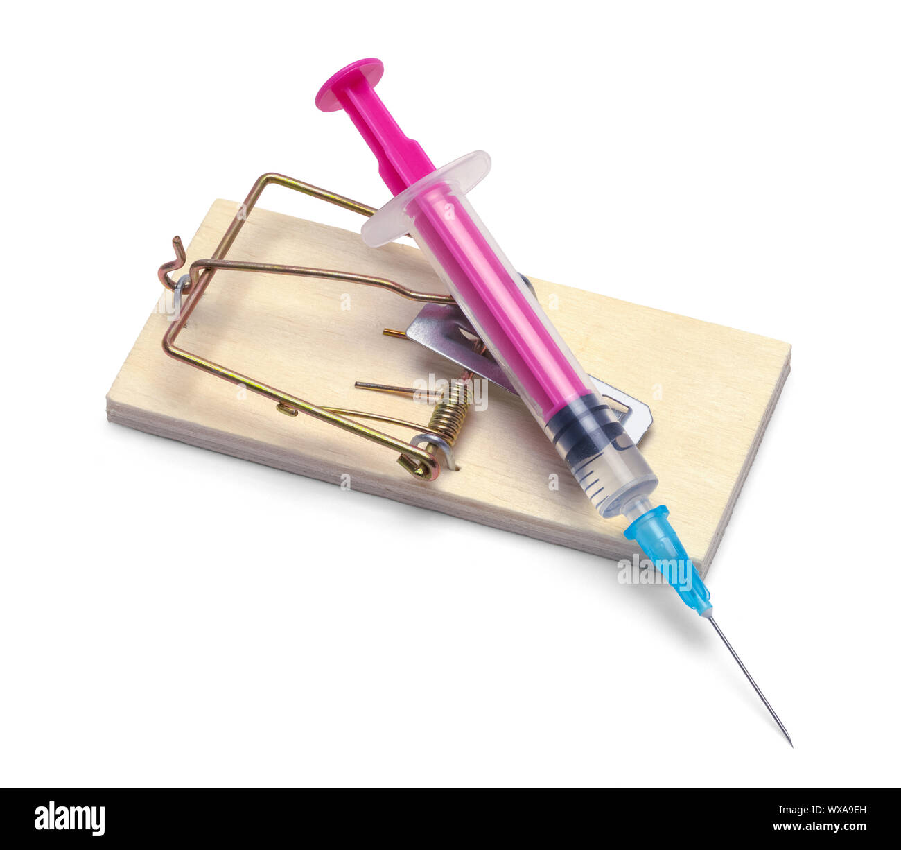 Trap with Syringe and Needle Isolated on White. Stock Photo