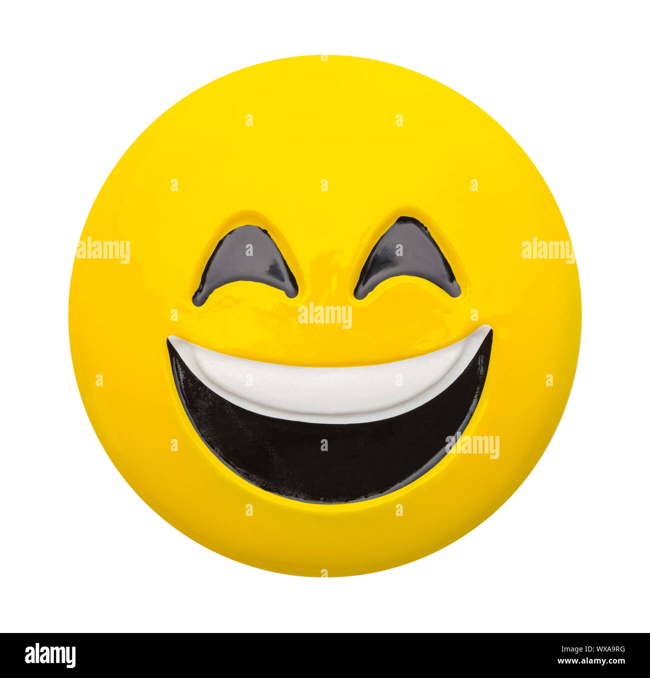 Yellow Emoji Face with Smile Isolated on White. Stock Photo