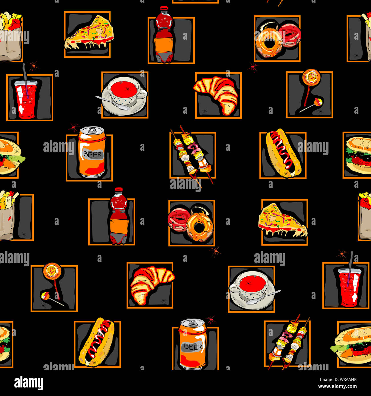 Hand Drawn Scarry Fast Food Pattern For Halloween Decoration Stock Photo Alamy