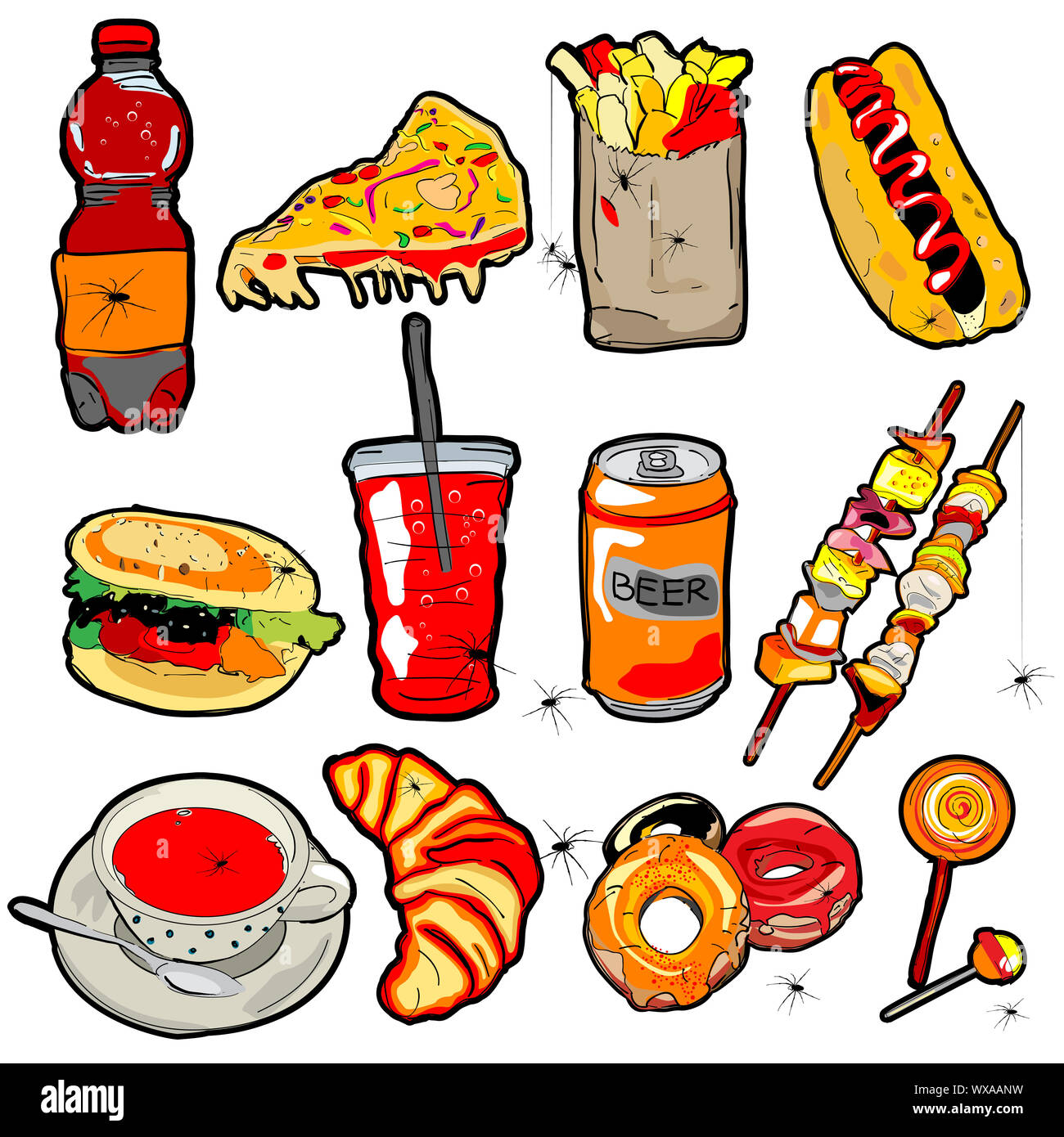Hand Drawn Scarry Fast Food Elements For Halloween Decoration Stock Photo Alamy