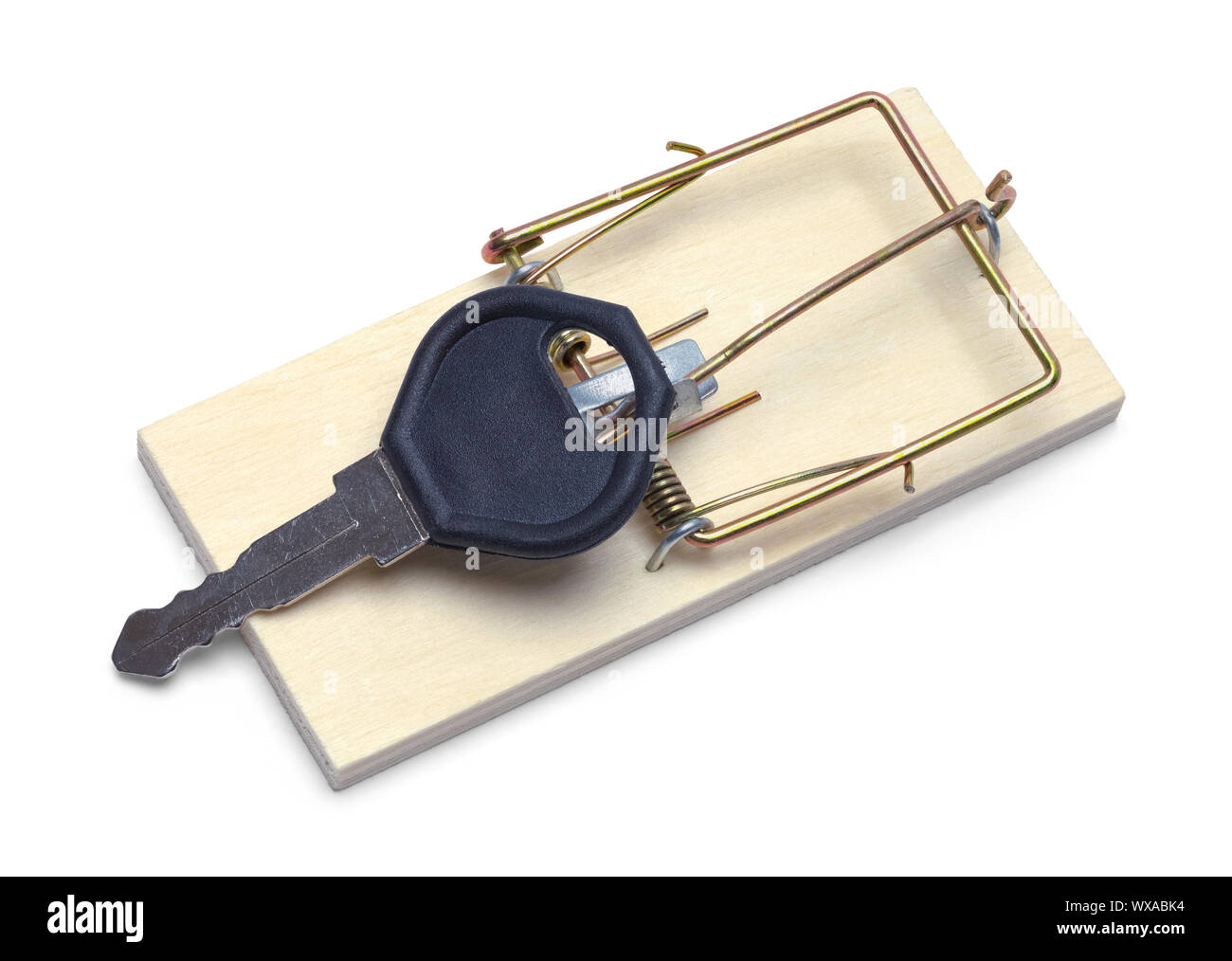 Mouse Trap with Car Key Isolated on White. Stock Photo