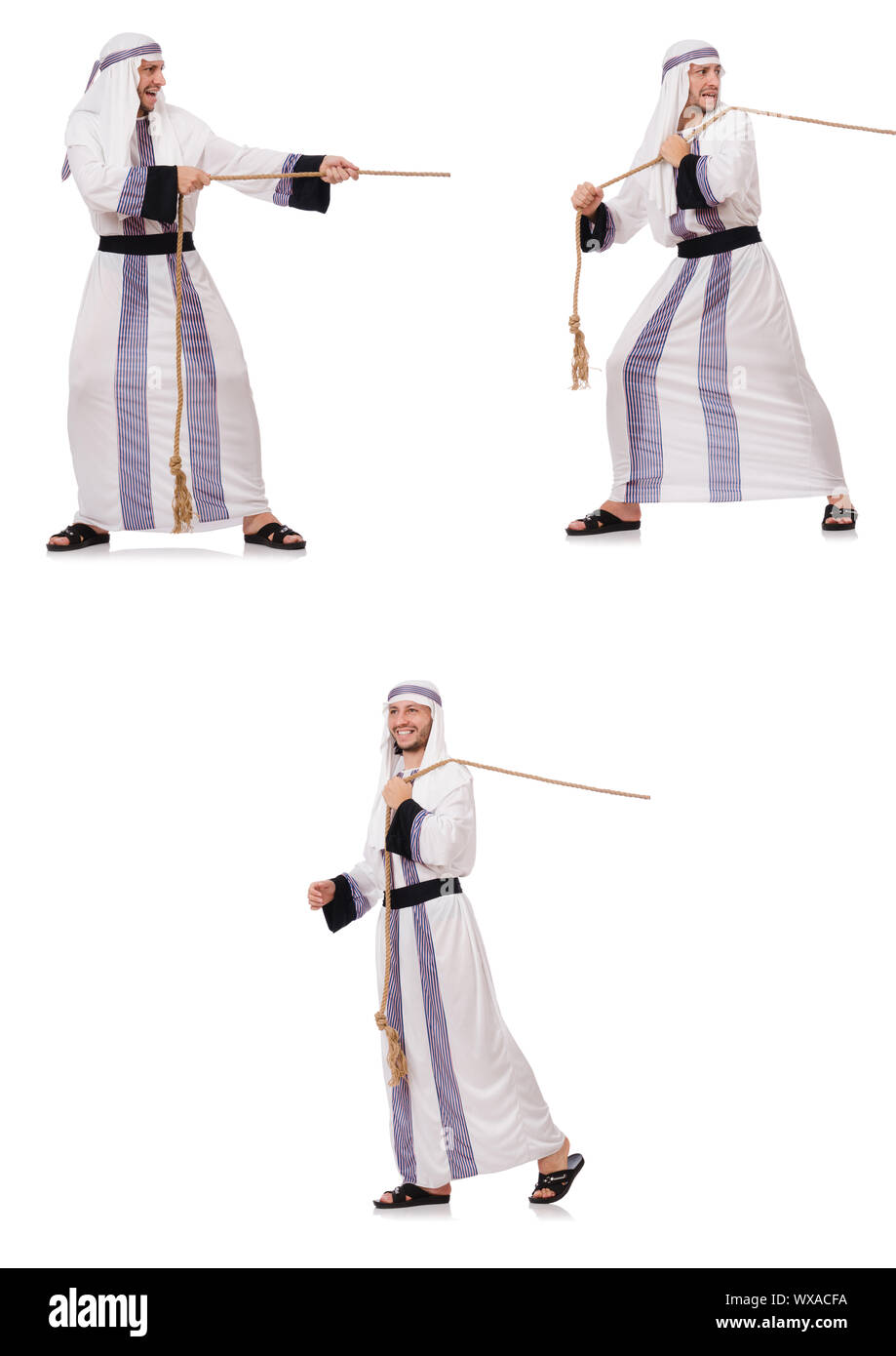 Arabic Rope Arab man pulling rope in tug of war concept Stock Photo - Alamy