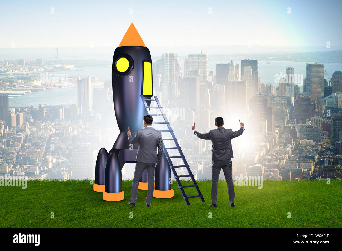 Boarding Rocketship Young businessman boarding space rocket in start-up concept Stock Photo ...