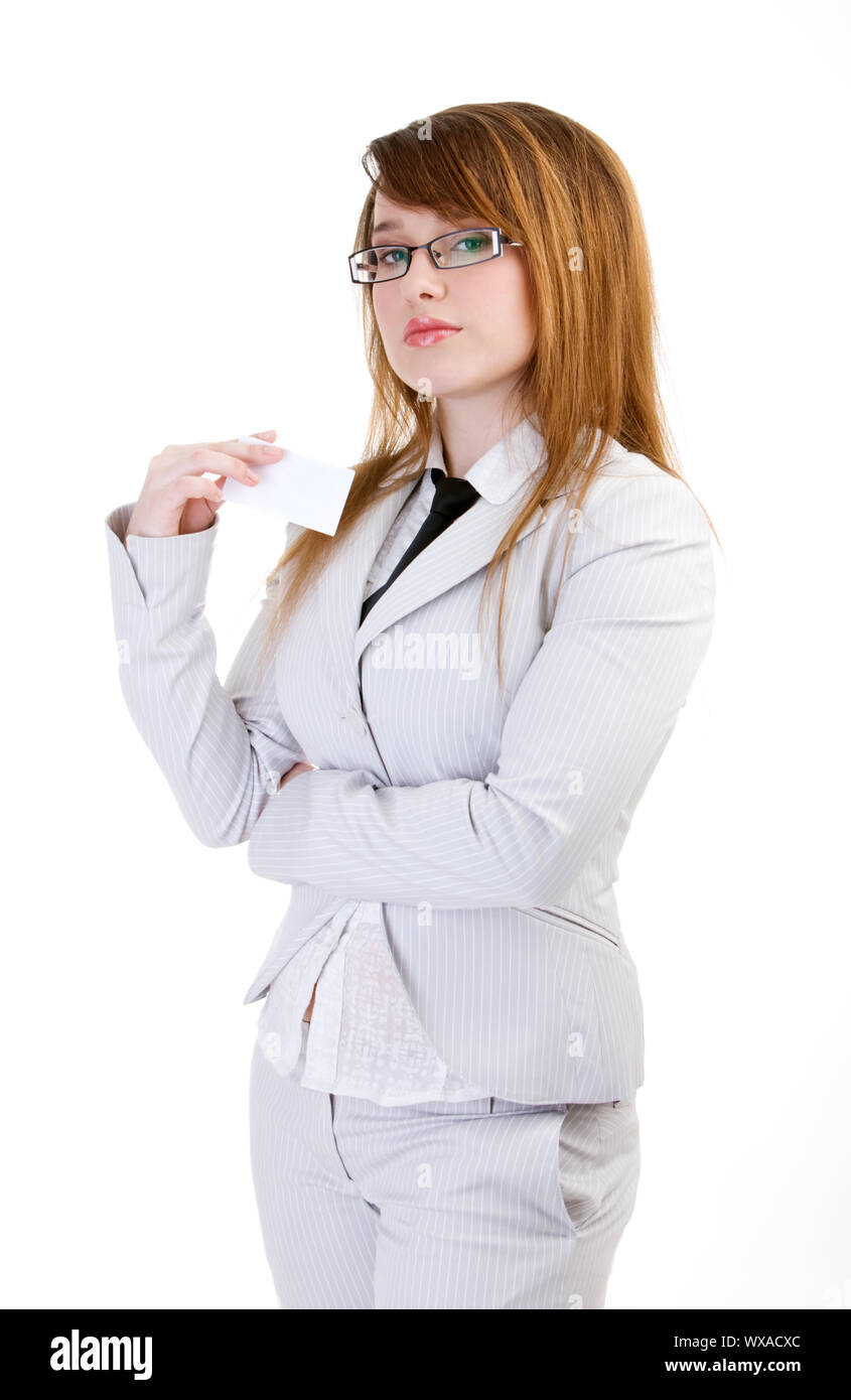 Business woman in a suit on isolated white Stock Photo - Alamy