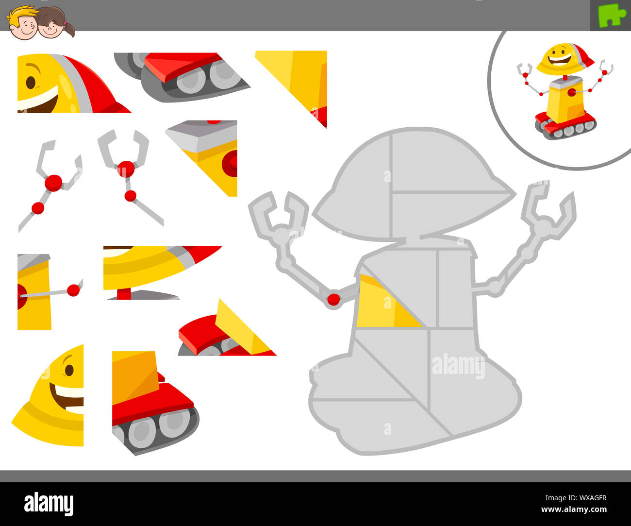 jigsaw puzzle game with funny robot Stock Photo - Alamy