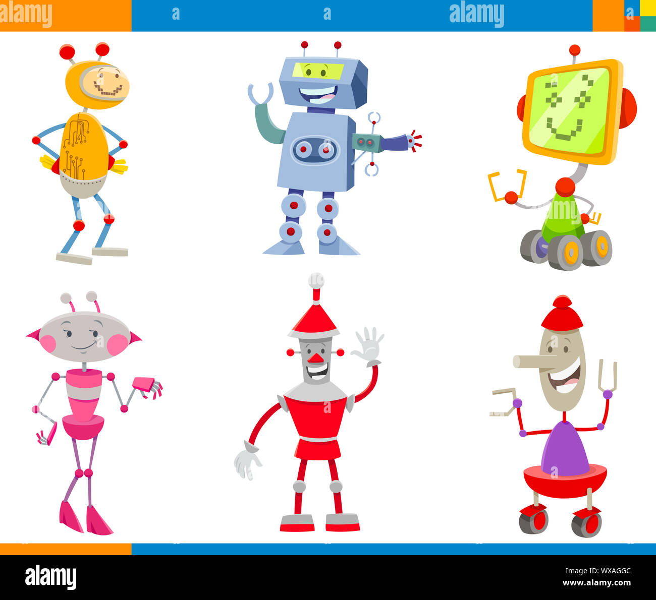 Cartoon Robots and Droids Characters Set Stock Photo