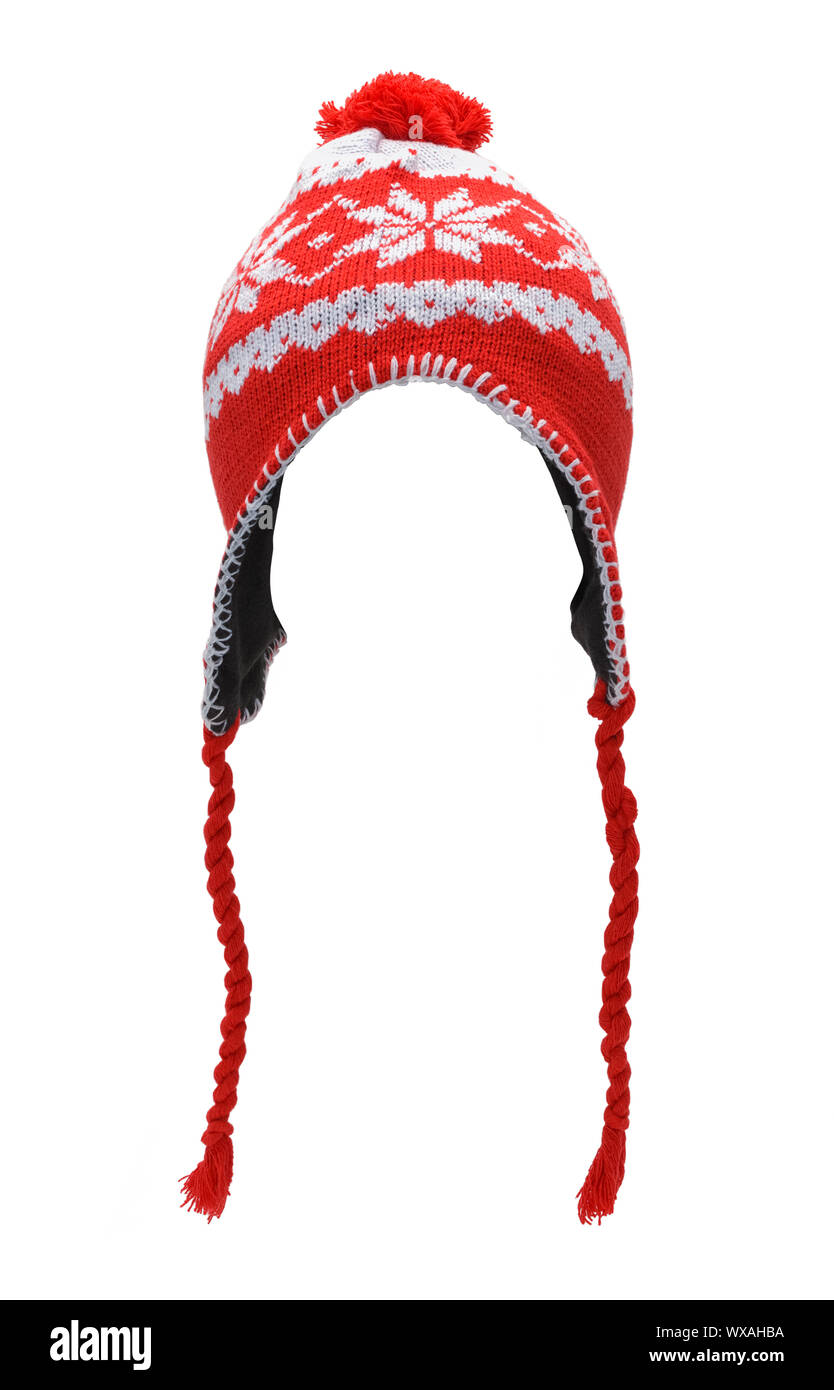 Red Stocking Hat Front View Cut Out on White. Stock Photo