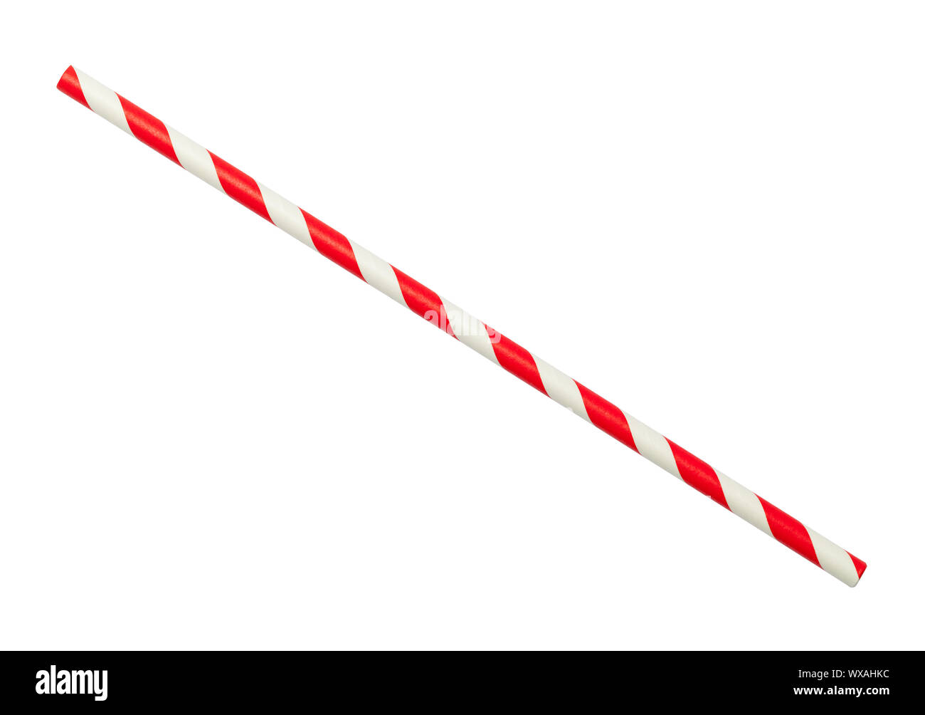 Red and White Striped Straw Cut Out On White. Stock Photo