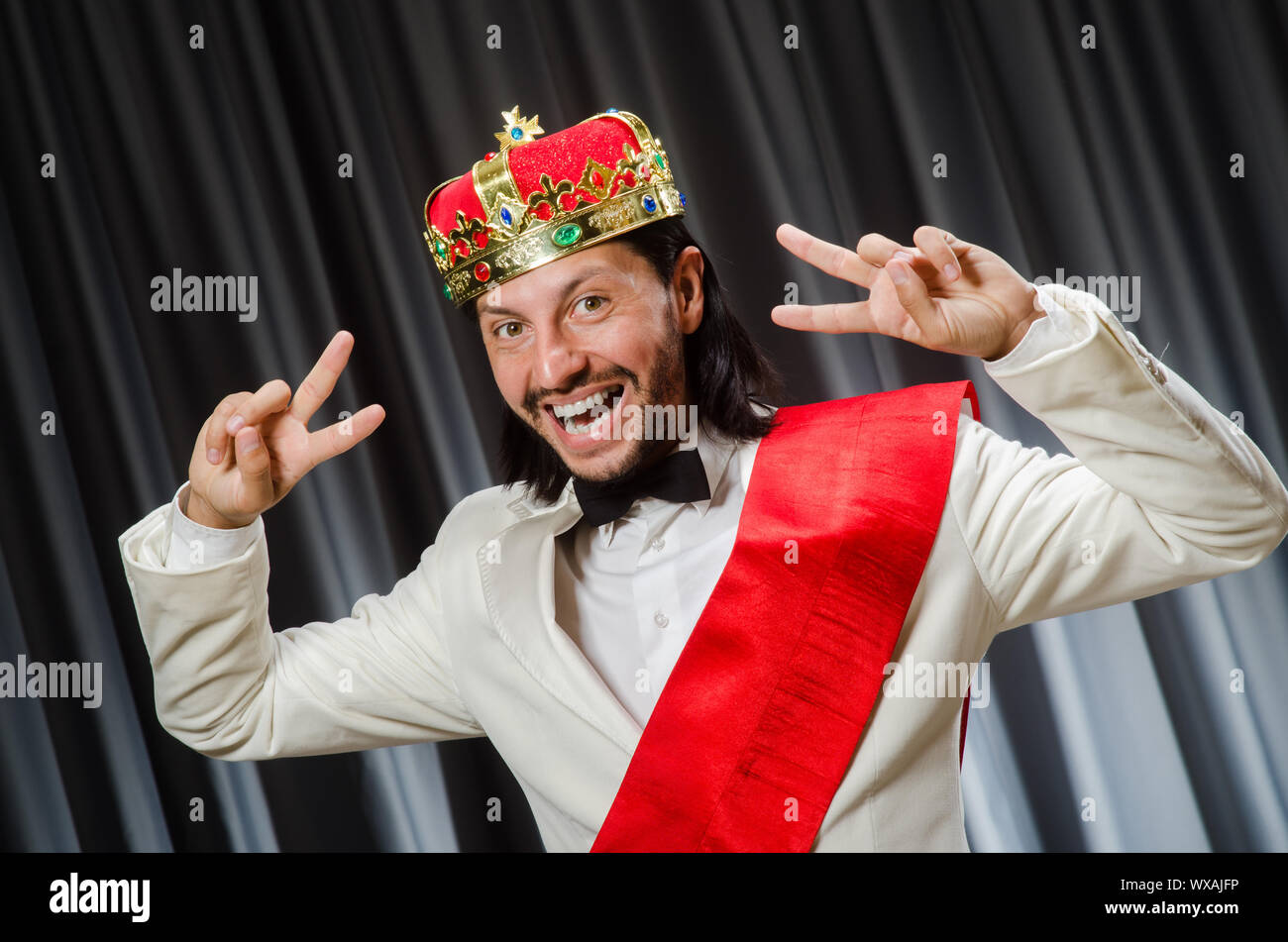 Funny king wearing crown in coronation concept Stock Photo Alamy