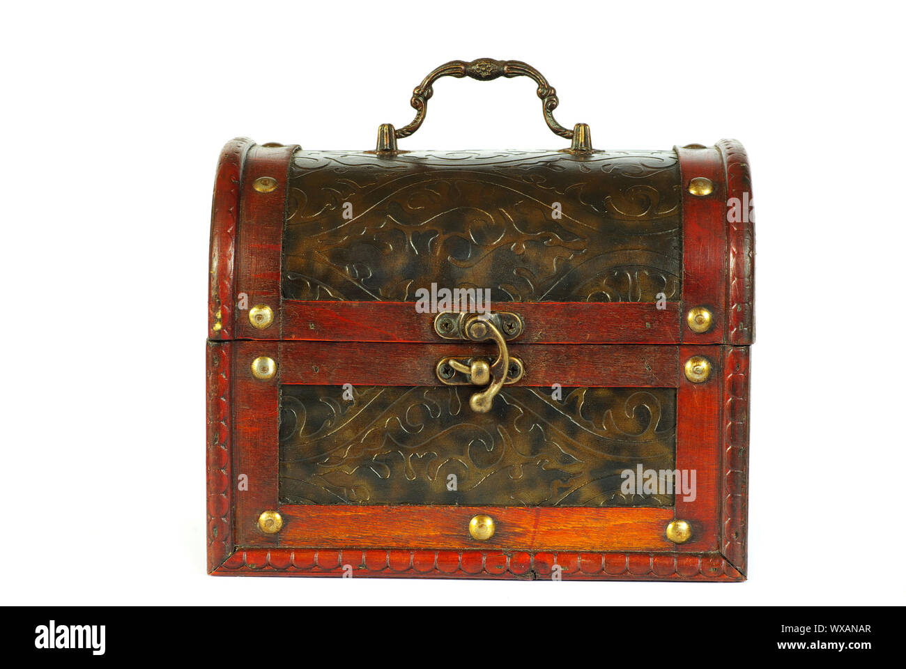 Isolated antique wooden chest on white background Stock Photo - Alamy