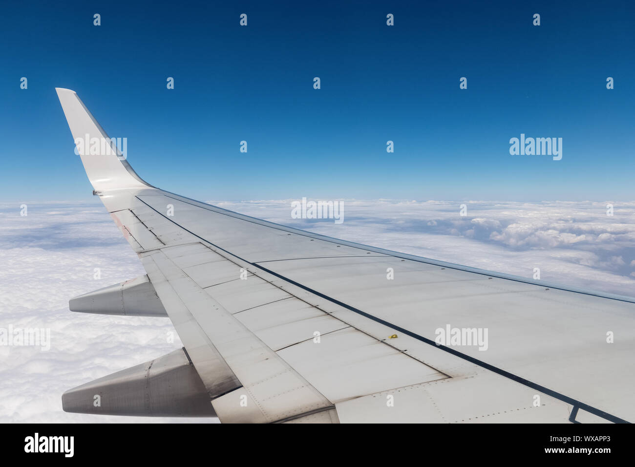 airplane wing in air Stock Photo