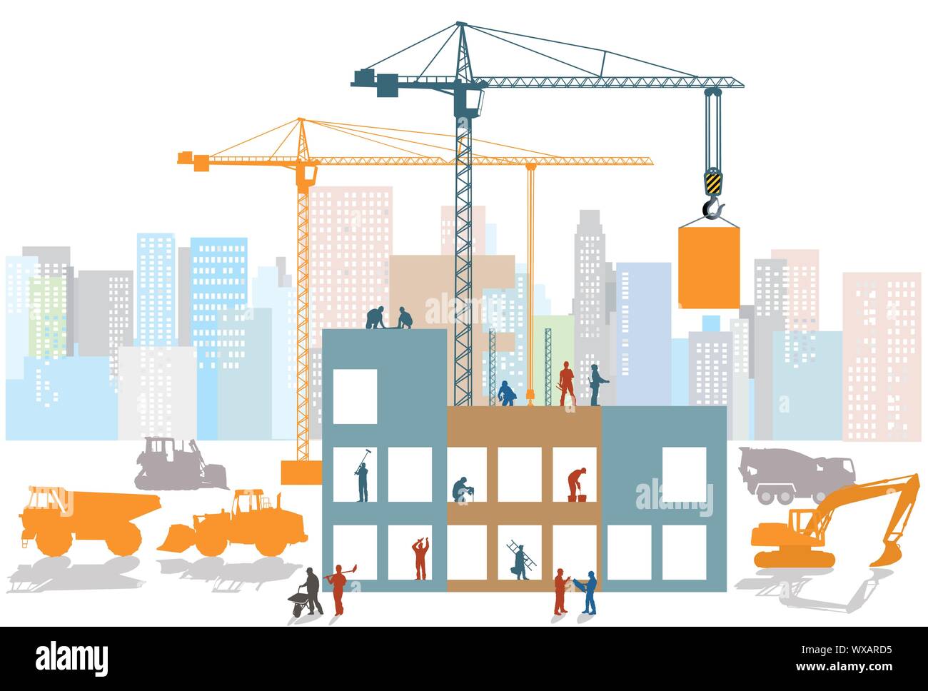 Craftsman building on the construction site Stock Vector