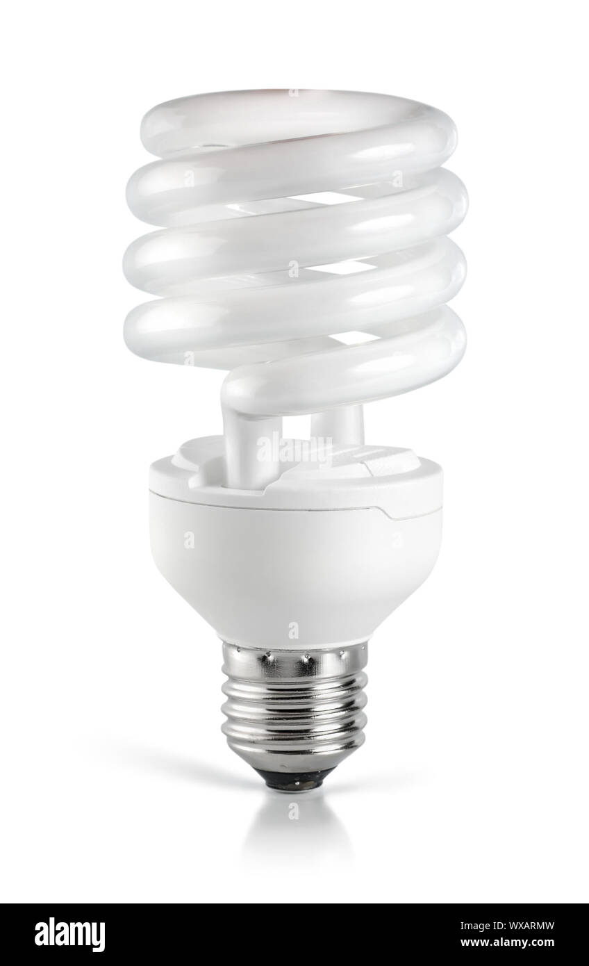 Energy saving compact fluorescent lightbulb isolated on white ...
