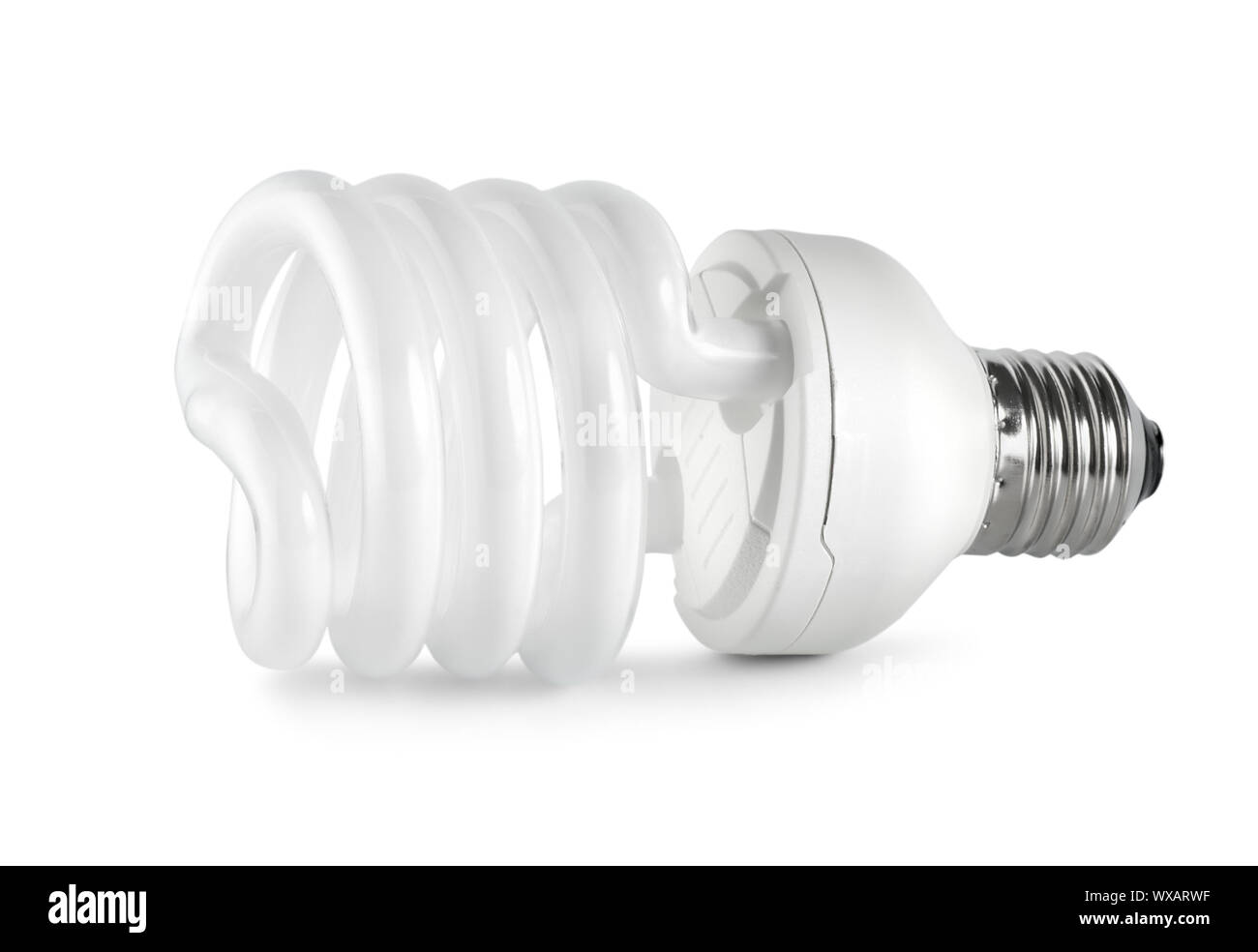 Energy saving compact fluorescent lightbulb isolated on white ...