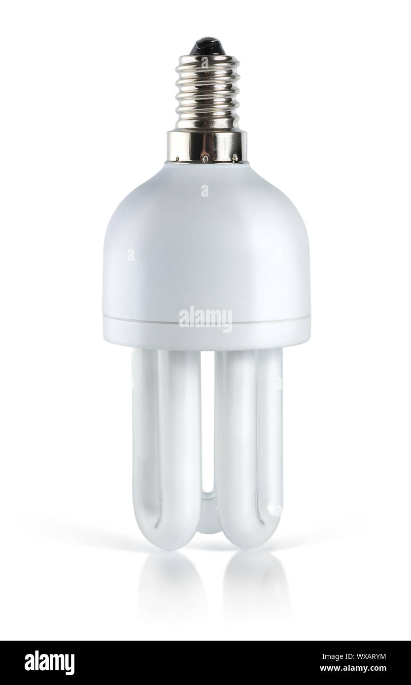 Energy saving compact fluorescent lightbulb isolated on white ...