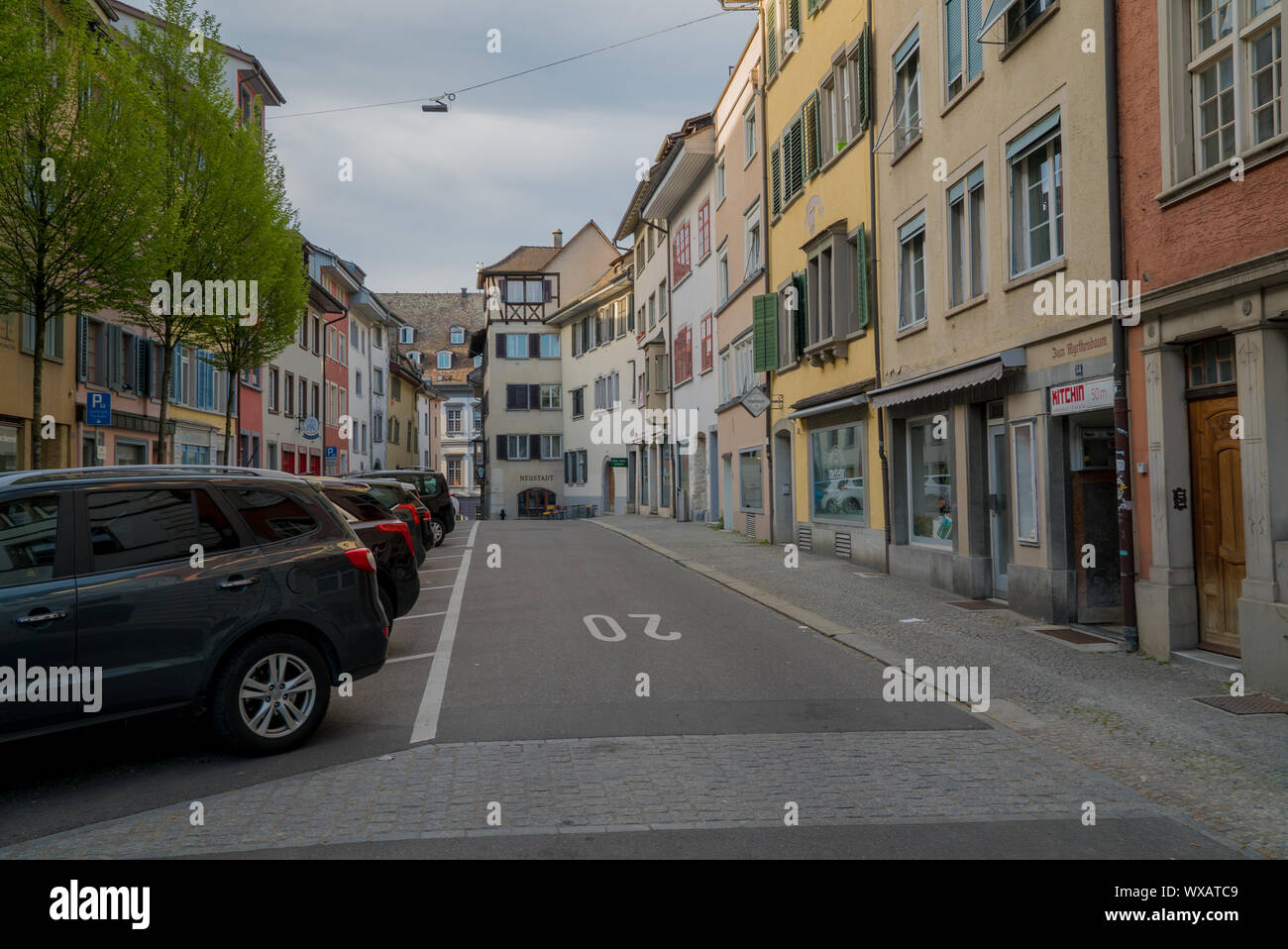 Schaffhausen, SH / Switzerland - 22 April, 2019: limted parking spaces and parking problems in the o Stock Photo