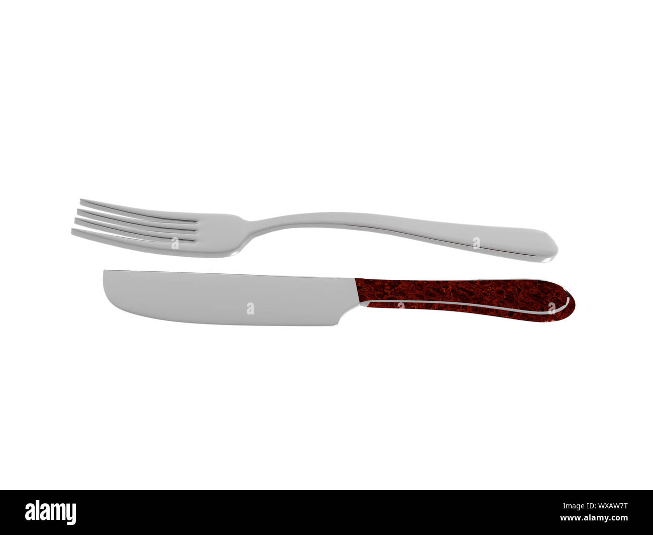 Cutlery from knife and fork 3D rendering Stock Photo