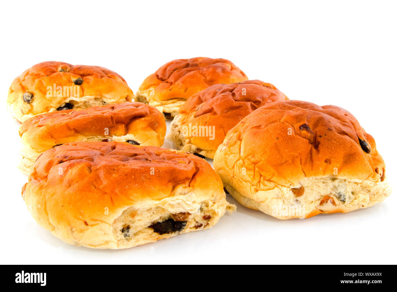 currant bread rolls isolated on white Stock Photo