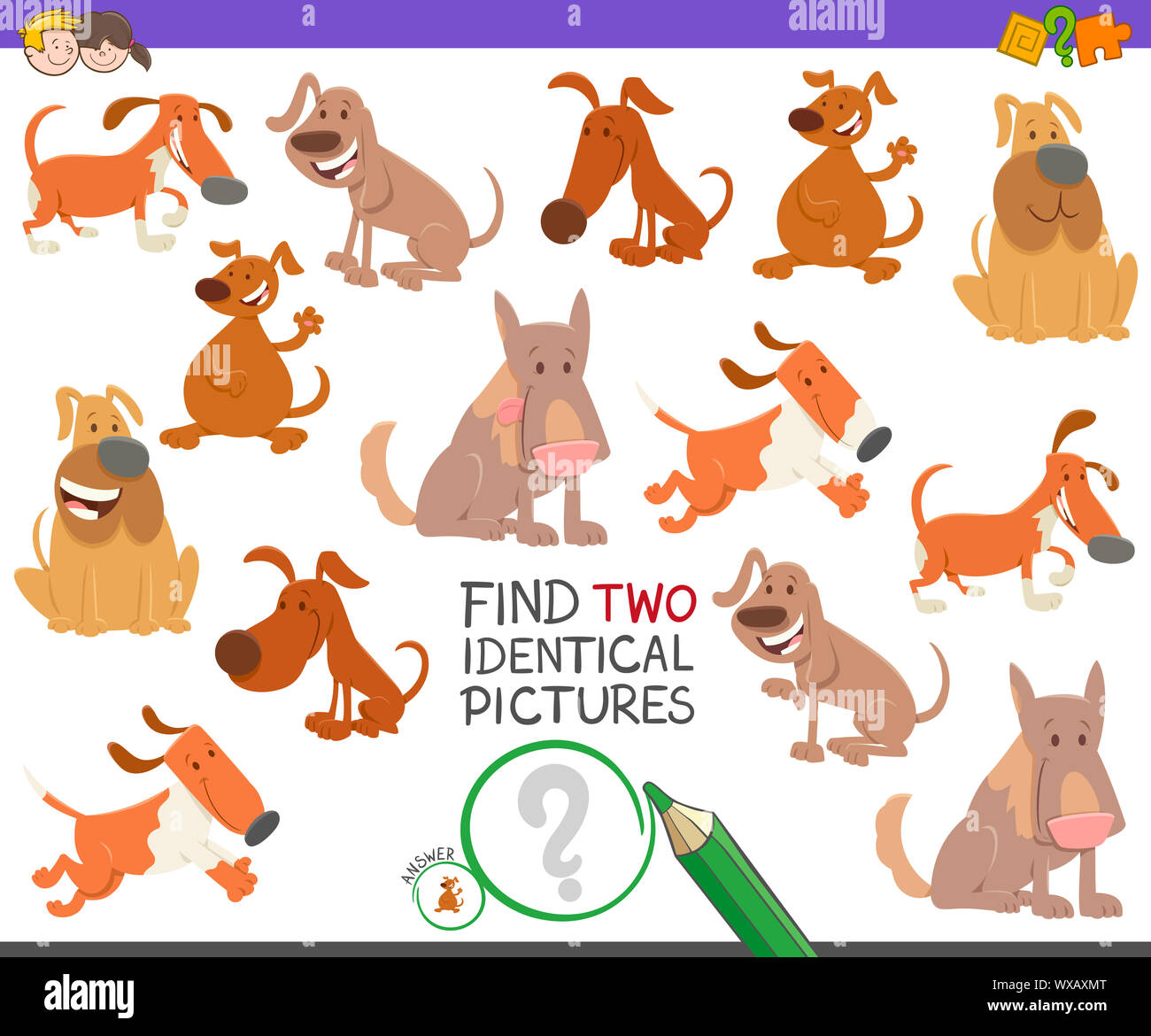 find two identical dogs task for children Stock Photo - Alamy