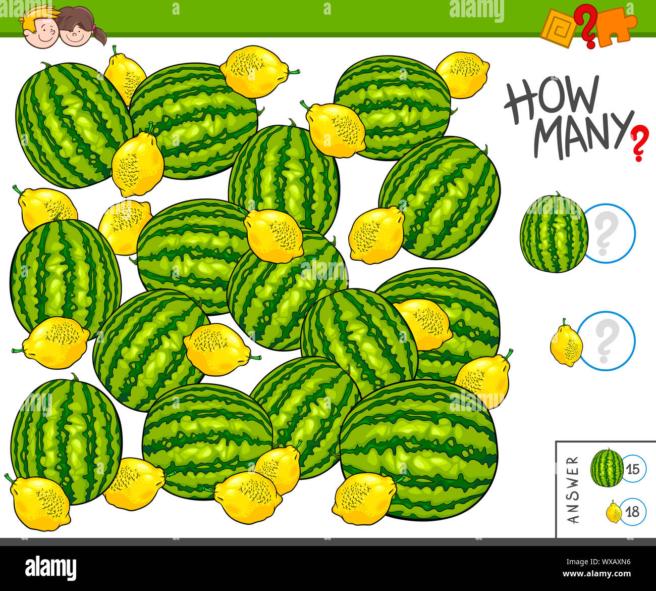 how many fruits educational counting game Stock Photo