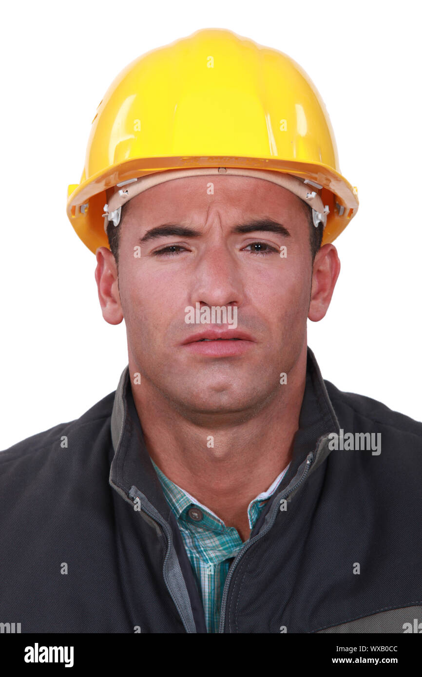 A Construction Worker With A Weird Expression Stock Photo Alamy