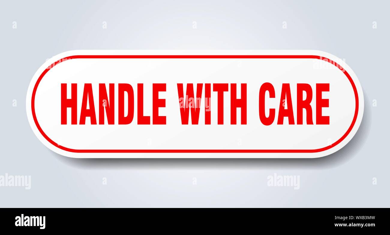 handle with care sign. handle with care rounded red sticker. handle