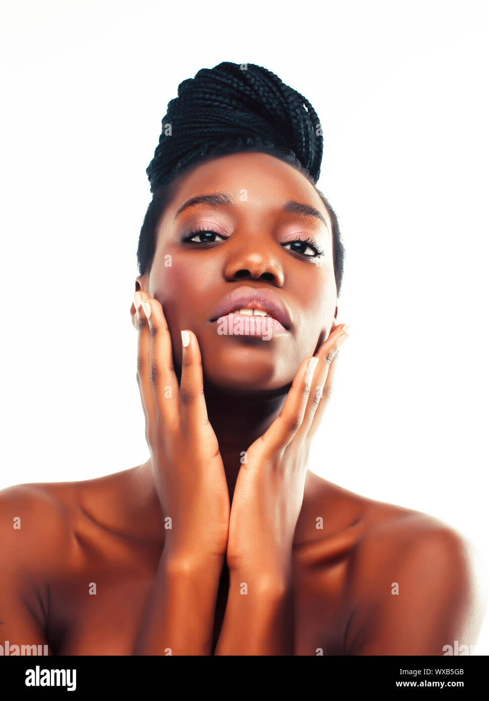 Young Pretty African American Woman With Natural Makeup Taking
