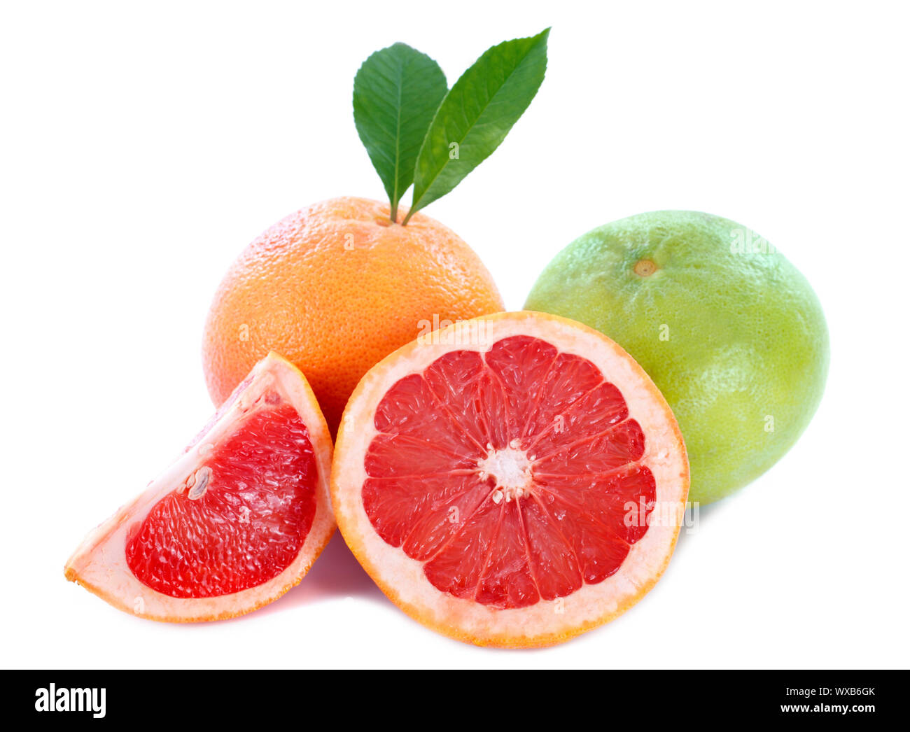red grapefruit and Jaffa Sweetie isolated on a white background Stock